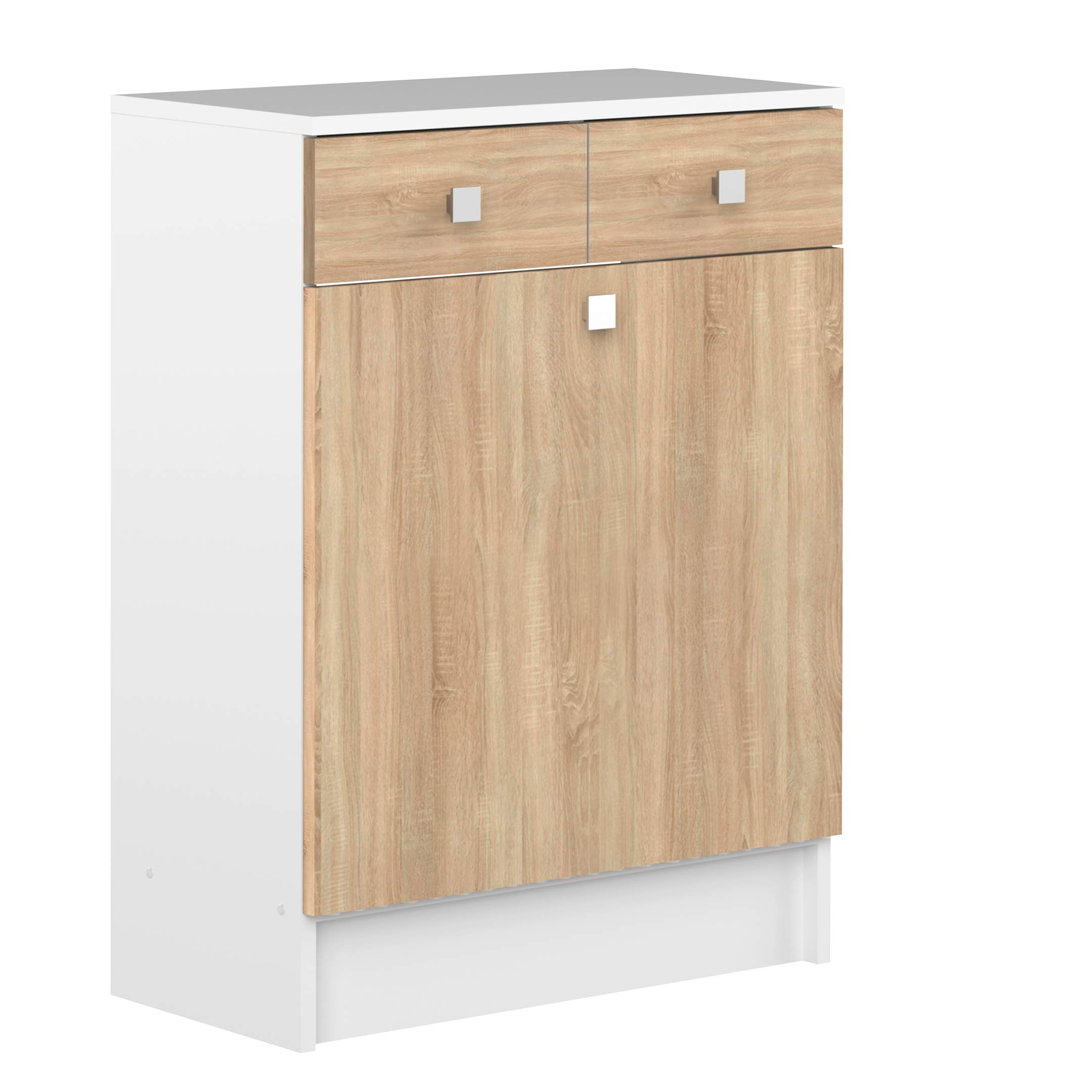 Symbiosis Bathroom Cabinet with Laundry Storage - Oak & White Finish - 60 x 81.5 x 29.6 cm - Space-Saving Bathroom Organizer for Small Spaces & Modern Homes