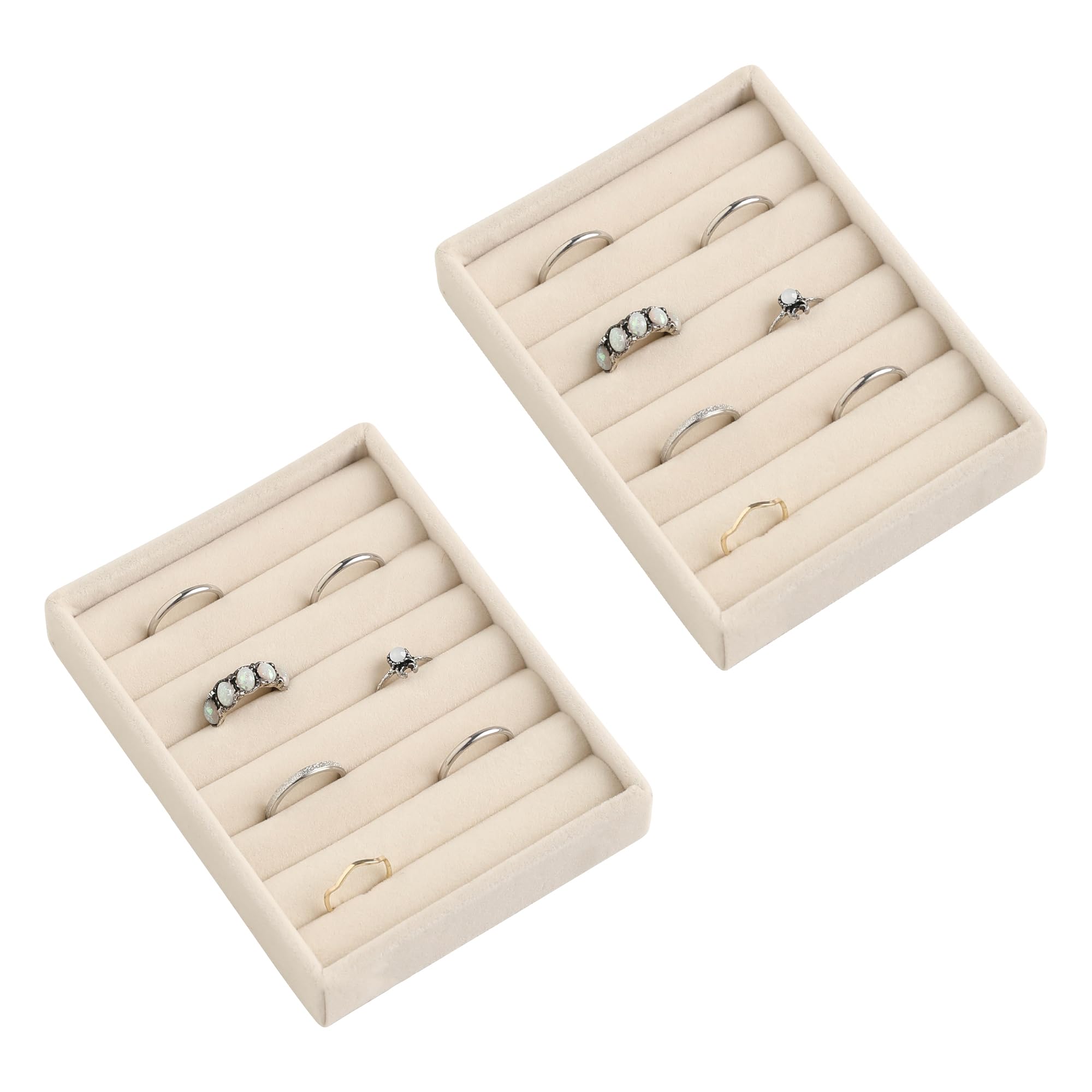 Frebeauty Small Jewelry Tray Set - Velvet Ring Organizer & Stackable Jewelry Storage Box, Mini Jewelry Drawer Organizer (4.92