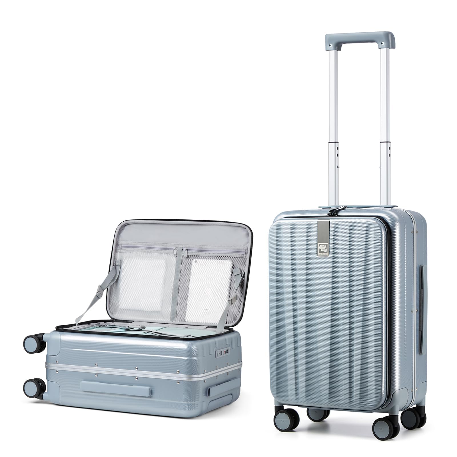 Hanke 20 Inch Carry On Suitcase - Lightweight PC Hardshell Luggage with Aluminum Frame, Top Open Design & 360° Spinner Wheels - Perfect Travel Luggage for Men & Women (Grey) - Ideal for Business Trips, Weekend Getaways & Airplane Carry-On