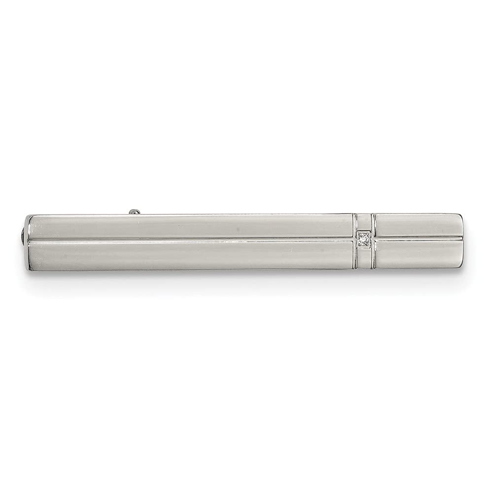 The Black Bow Stainless Steel & CZ Polished Grooved Tie Bar Clip, 7 x 60mm - Elegant Accessory for Formal Events & Business Attire