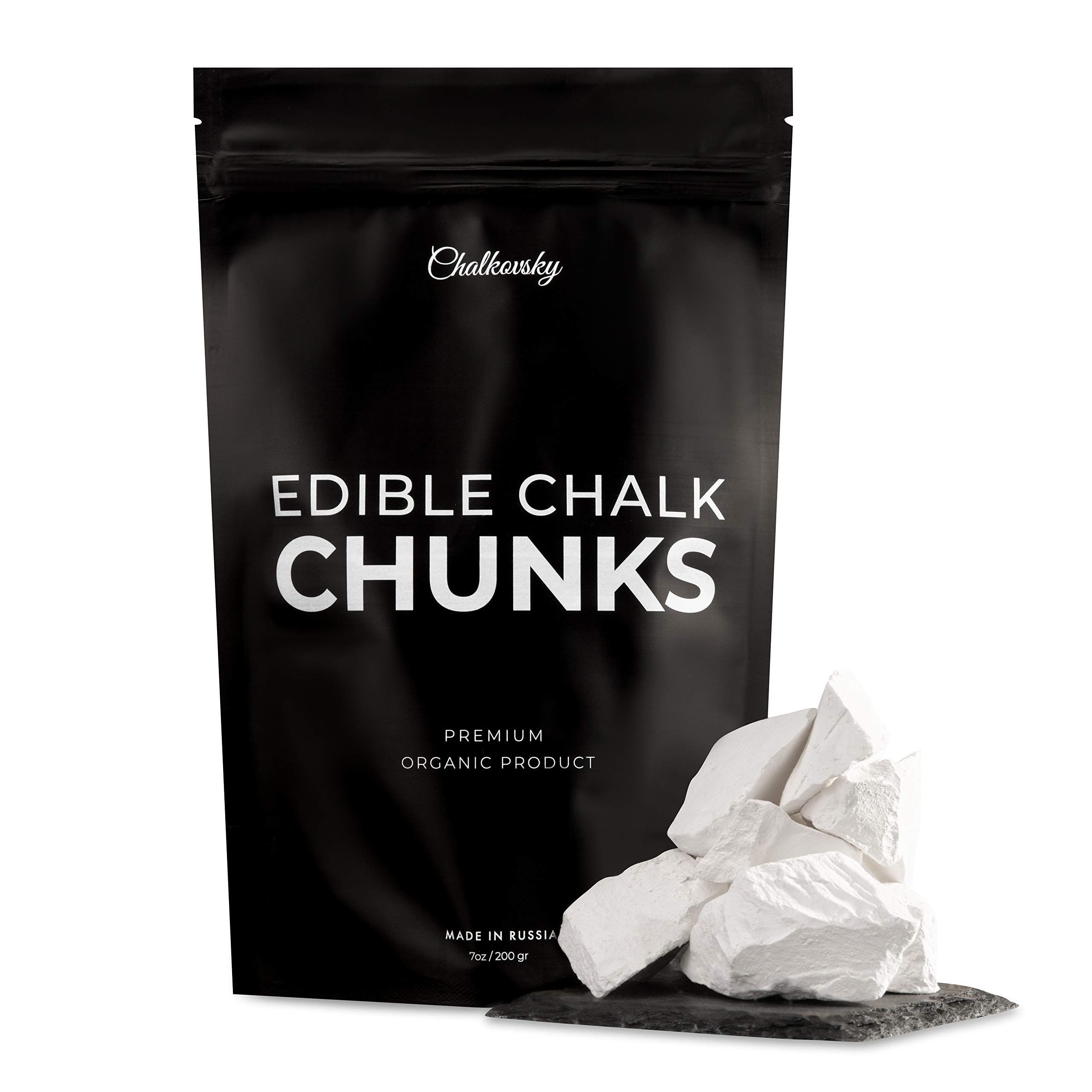 Organic Edible Chalk for Bone Strength - Natural Crunchy Russian Chalk Chunks - Zero Additives, No Impurities - White 7oz (200g) - Perfect for Pregnancy Cravings, Calcium Supplement & Unique Snacking Experience