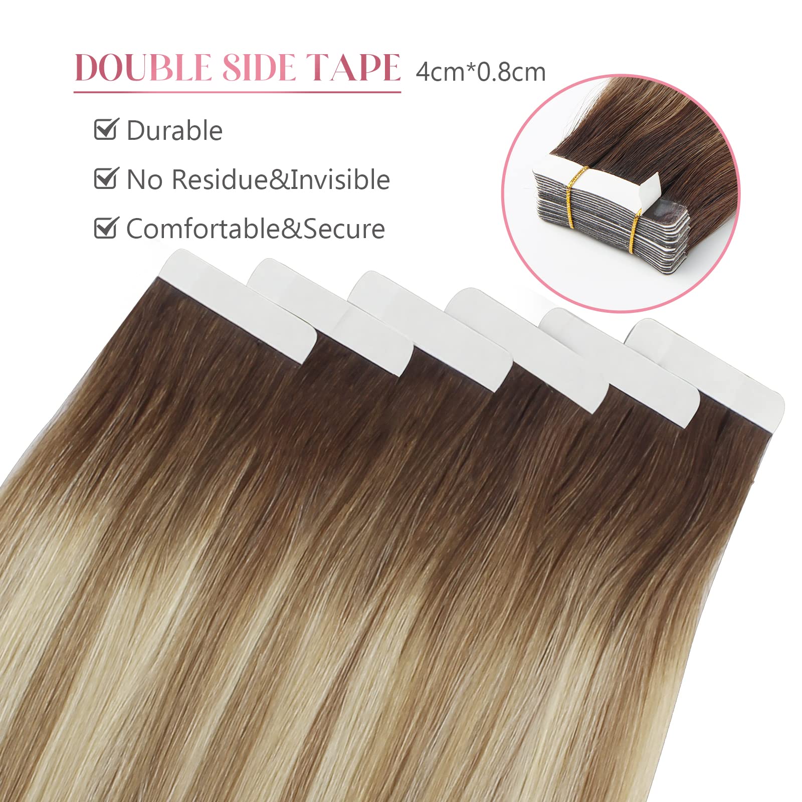 Sixstarhair Tape In Hair Extensions 20 Pieces - Remy Human Hair, Rooted Brown to Ash Brown Blending with Beach Blonde (Color R3-8P613, 16inch) - Perfect for Volume Boost, Length Extension & Styling for Parties, Weddings & Daily Wear