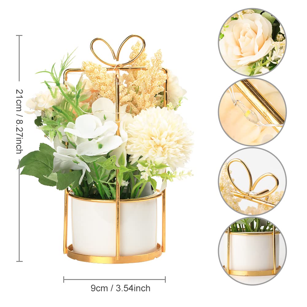 BEGONDIS Set of 2 LED Artificial White Flowers in Pots - Fake Hanging Potted Plants for Home, Living Room, Office & Party Decor - Perfect for Wedding Centerpieces, Table Decorations & Indoor Greenery