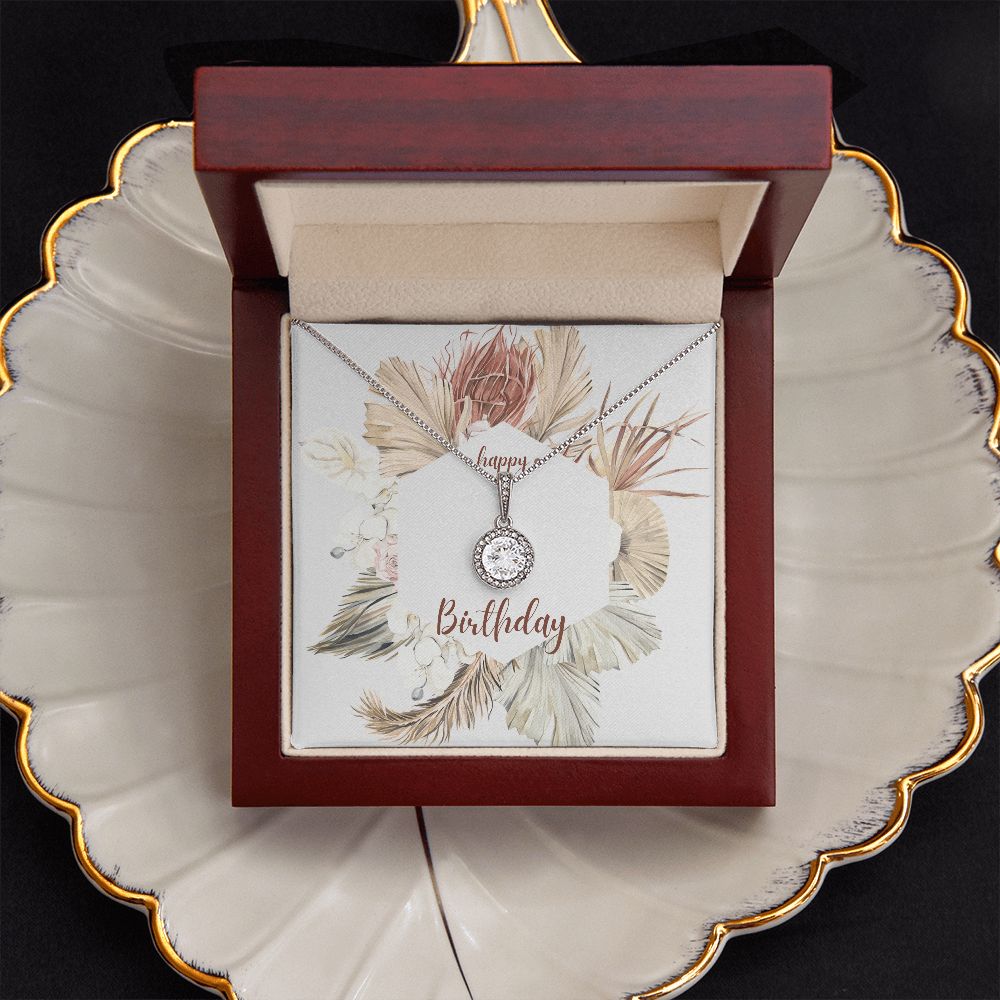 Happy Birthday Jewelry Gifts for Women - Floral Card Insert with Cubic Zirconia Stainless Steel Pendant | Perfect for Birthday, Anniversary & Special Occasion Gifts