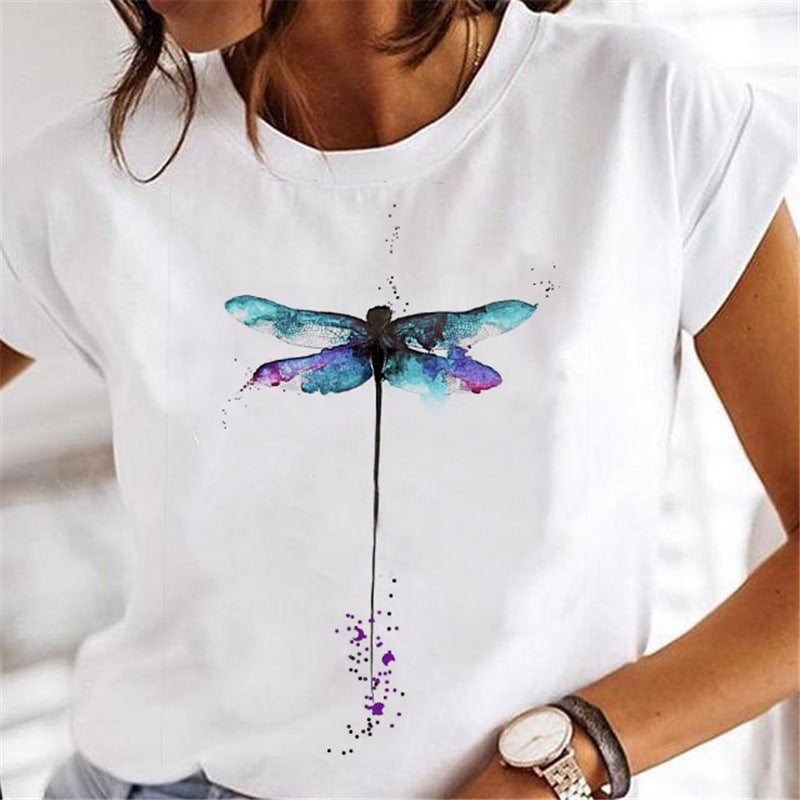 Women's Dandelion Print Cartoon T-Shirt - Fashion Casual Short Sleeve Tee for Women - Perfect for Summer Outfits, Streetwear & Graphic Tee Lovers