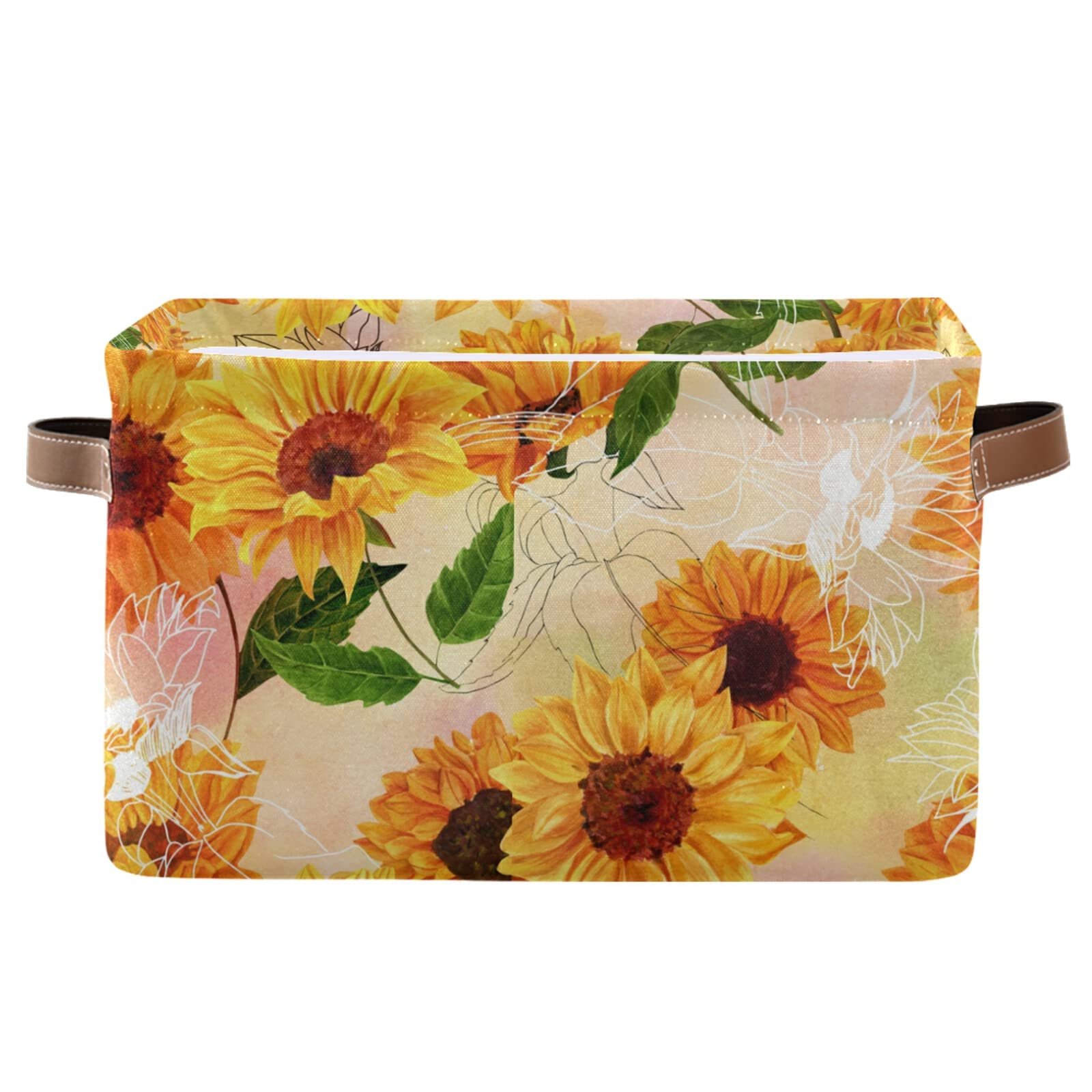**AUUXVA Collapsible Canvas Storage Bins with Handles - 2 Pack Large Sunflower Flower Painting Cube Box for Toys, Clothes, Home, Office, Bedroom & Closet Organization | Perfect for Shelves, Under Bed & Kids Room Storage**