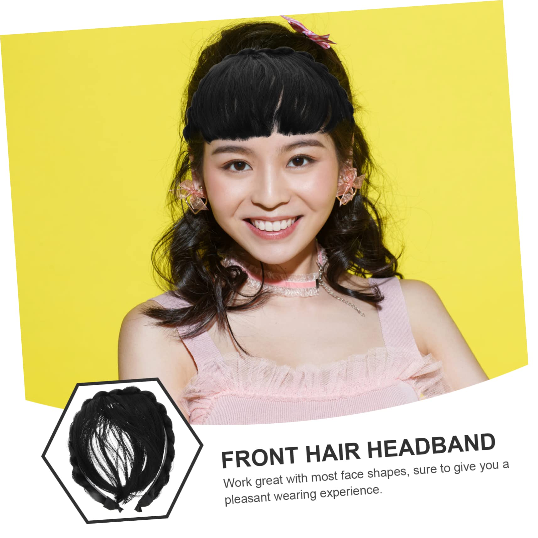 Minkissy 2-Piece Plated Headband Wig Set with Fake Bangs - Women's Hair Extensions & Hairpieces for Wigs with Bangs, High-Temperature Wire Artificial Braid - Perfect for Cosplay, Daily Wear & Special Occasions