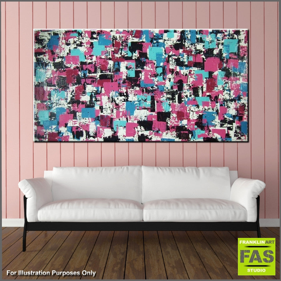 Abstract Teal Pink Black White Canvas Wall Art - Modern Home Decor for Living Room, Bedroom & Office
