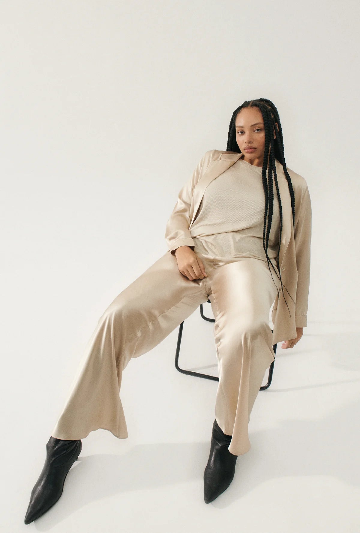 BIAS CUT PANTS HAZELNUT - Women's High Waisted Flowy Trousers for Office & Casual Wear