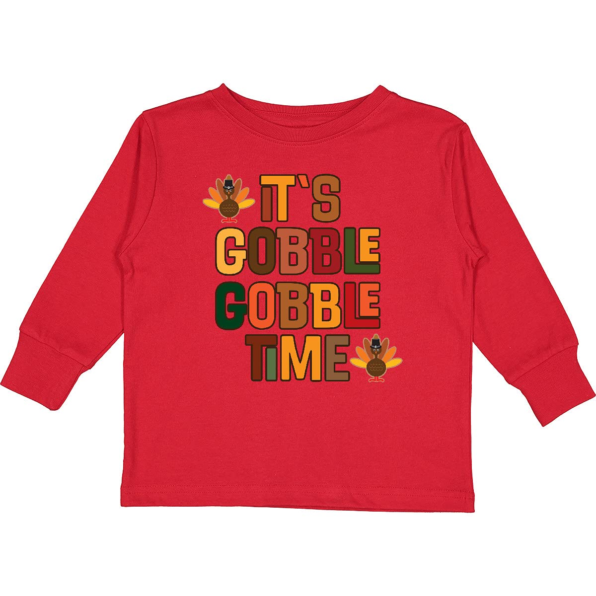 Inktastic Thanksgiving Gobble Time Turkey Toddler Long Sleeve T-Shirt - Cute Holiday Outfit for Kids, Family Gatherings & Fall Festivals