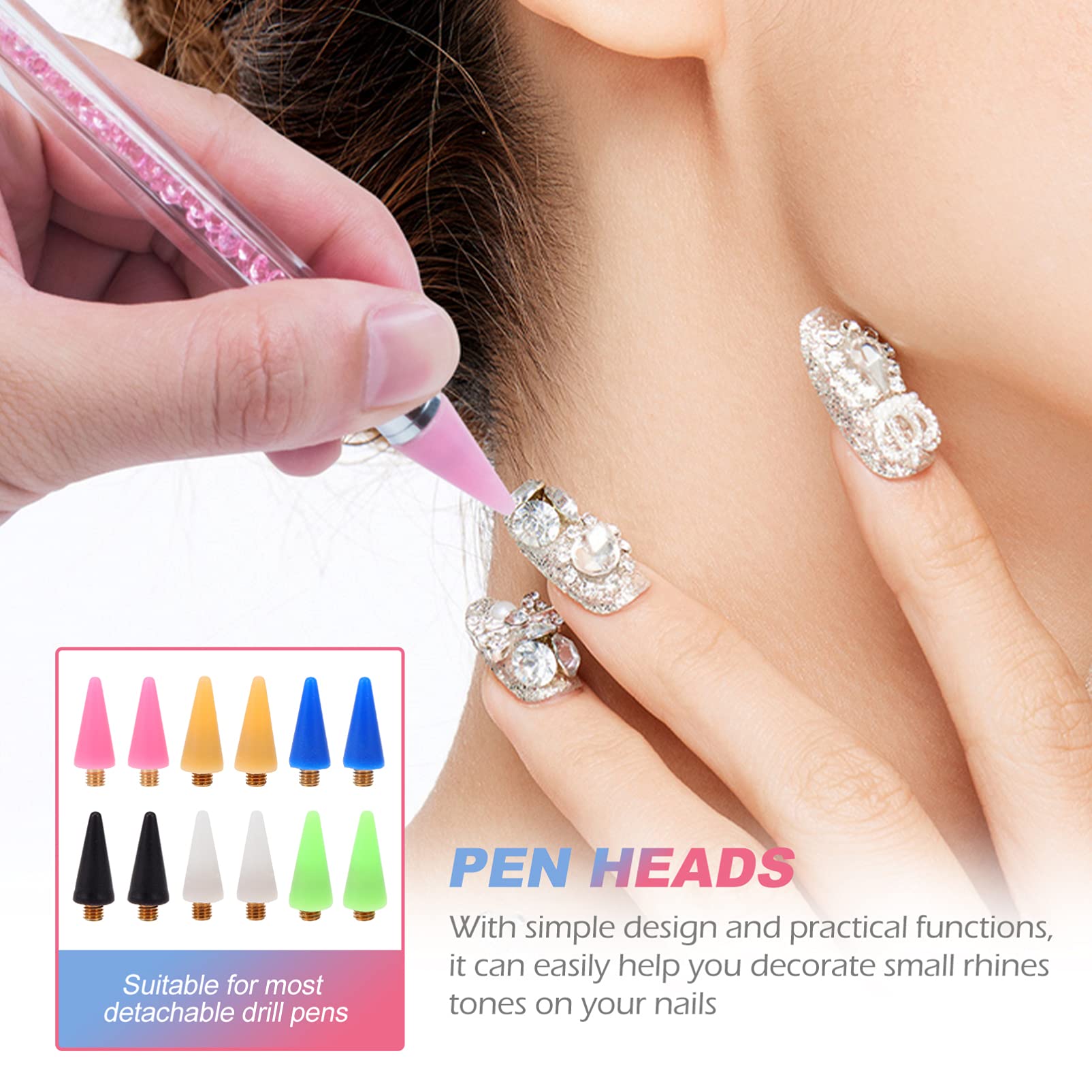 FRCOLOR 24-Piece Wax Replacement Rhinestones Picker Set - Wax Head Rhinestone Pen with Wax Tips & Replacement Heads - Professional Nail Art Tools for Manicure & Gemstone Application - Perfect for Salon, Home Nail Care & DIY Beauty Projects