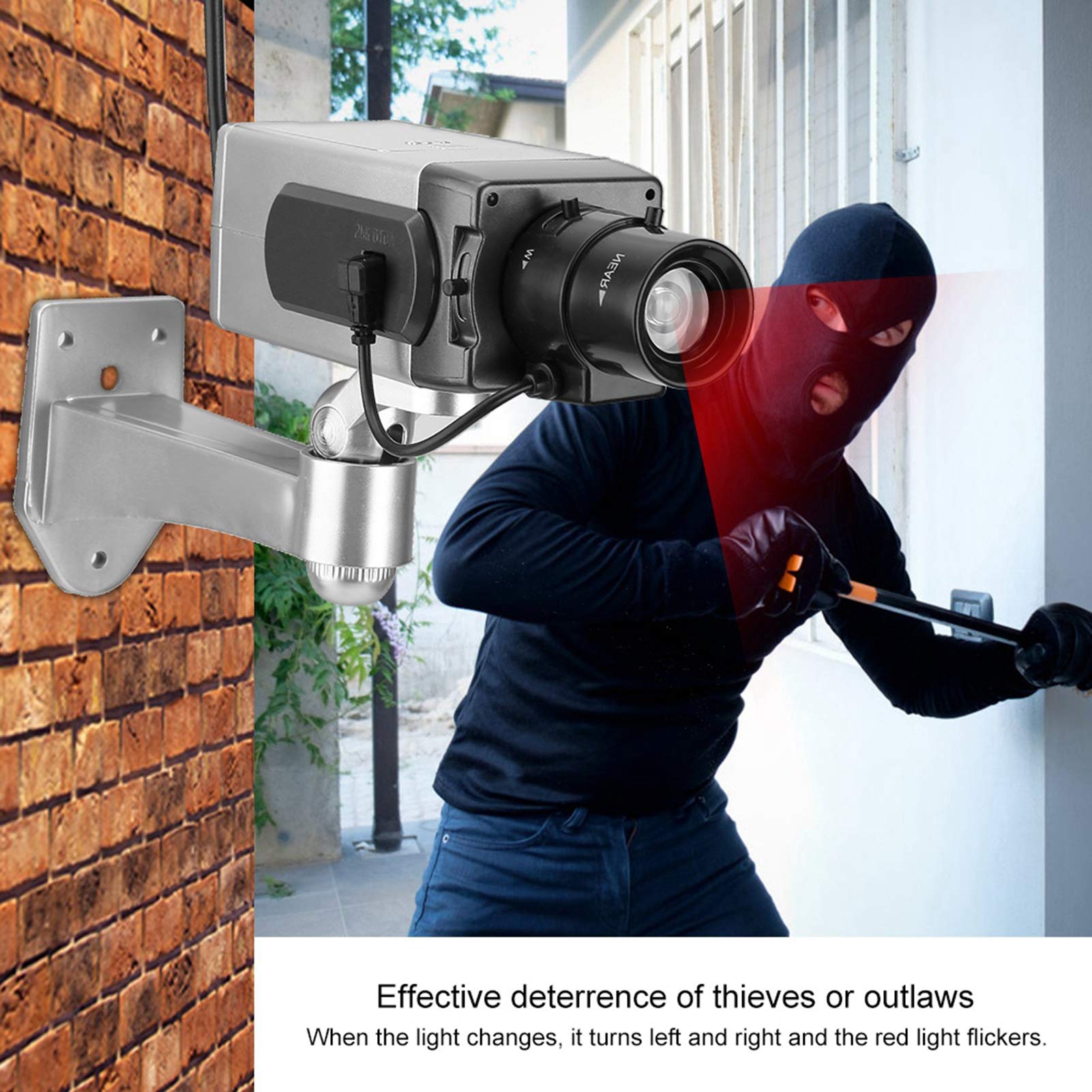 Realistic Fake Security Camera with Red LED Light - Indoor/Outdoor Dummy CCTV Surveillance Camera - Perfect for Home, Office & Retail Security Deterrent