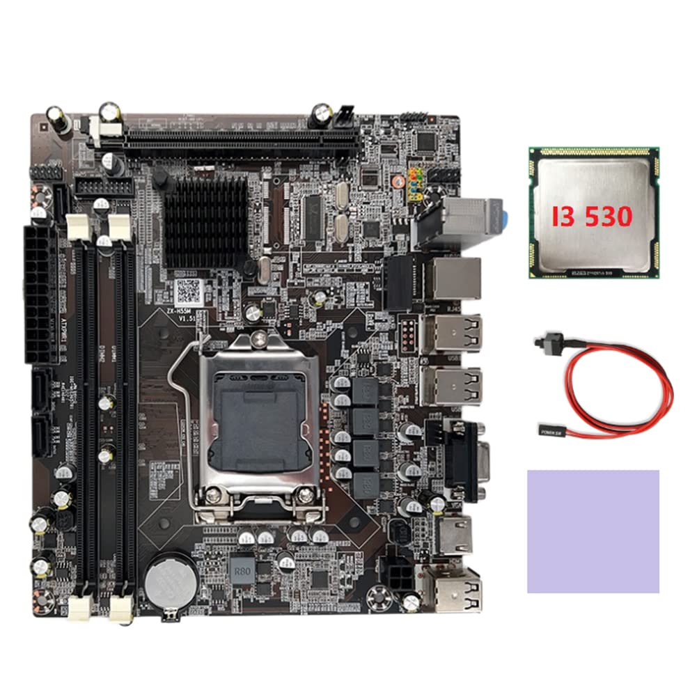 Pitxsgsia H55 Motherboard Accessories Kit - LGA1156 Socket for Intel i3 530 & i5 760 CPUs, DDR3 Memory, Includes i3 530 Processor, Switch Cable & Thermal Paste | Perfect for PC Building, Upgrades & Gaming Rigs