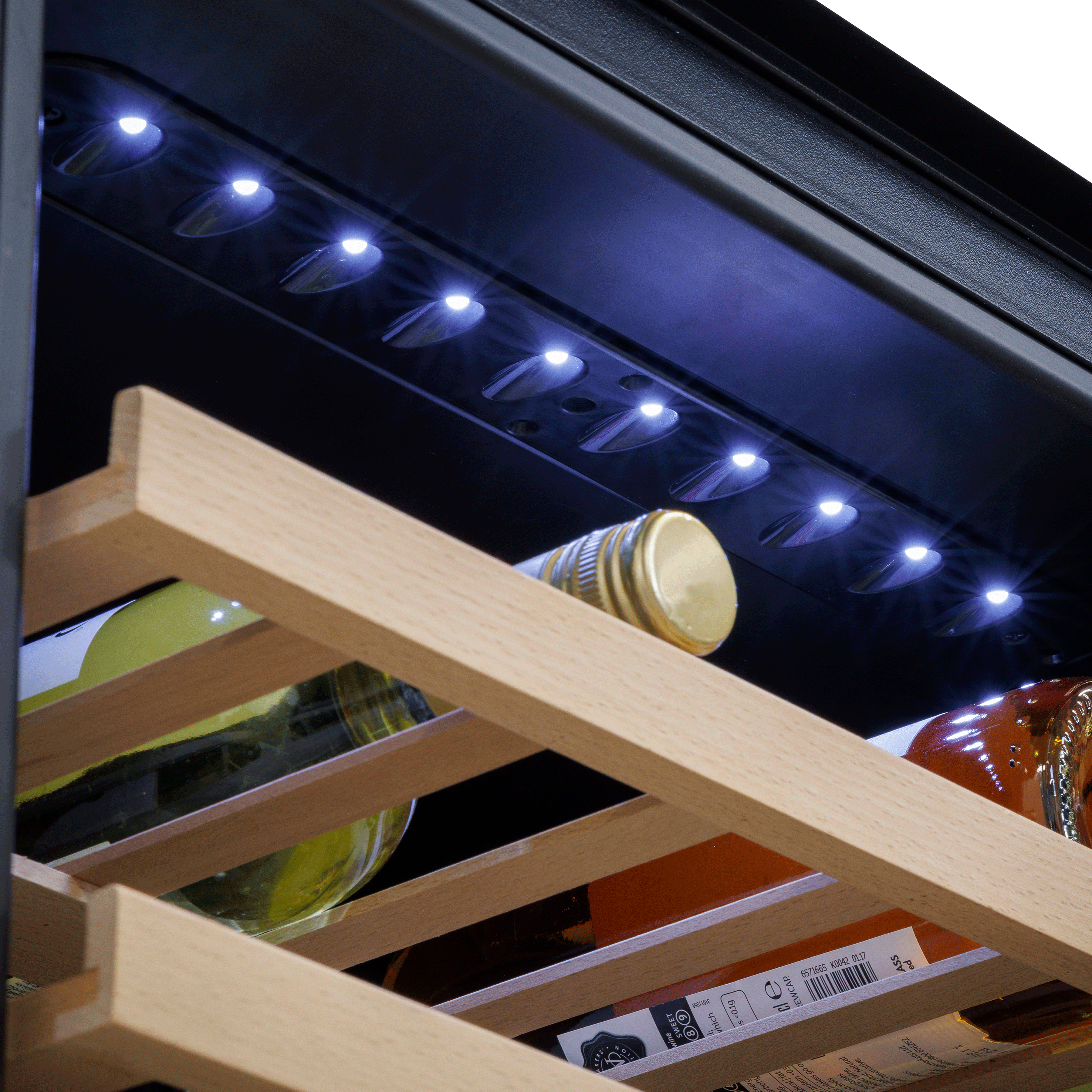 Baridi 60cm Built-In 57 Bottle Dual Zone Wine Cooler with Beech Wood Shelves - Black (DH118) | Perfect for Home Bars, Restaurants & Wine Cellars | Energy Efficient Wine Refrigerator for Red & White Wines