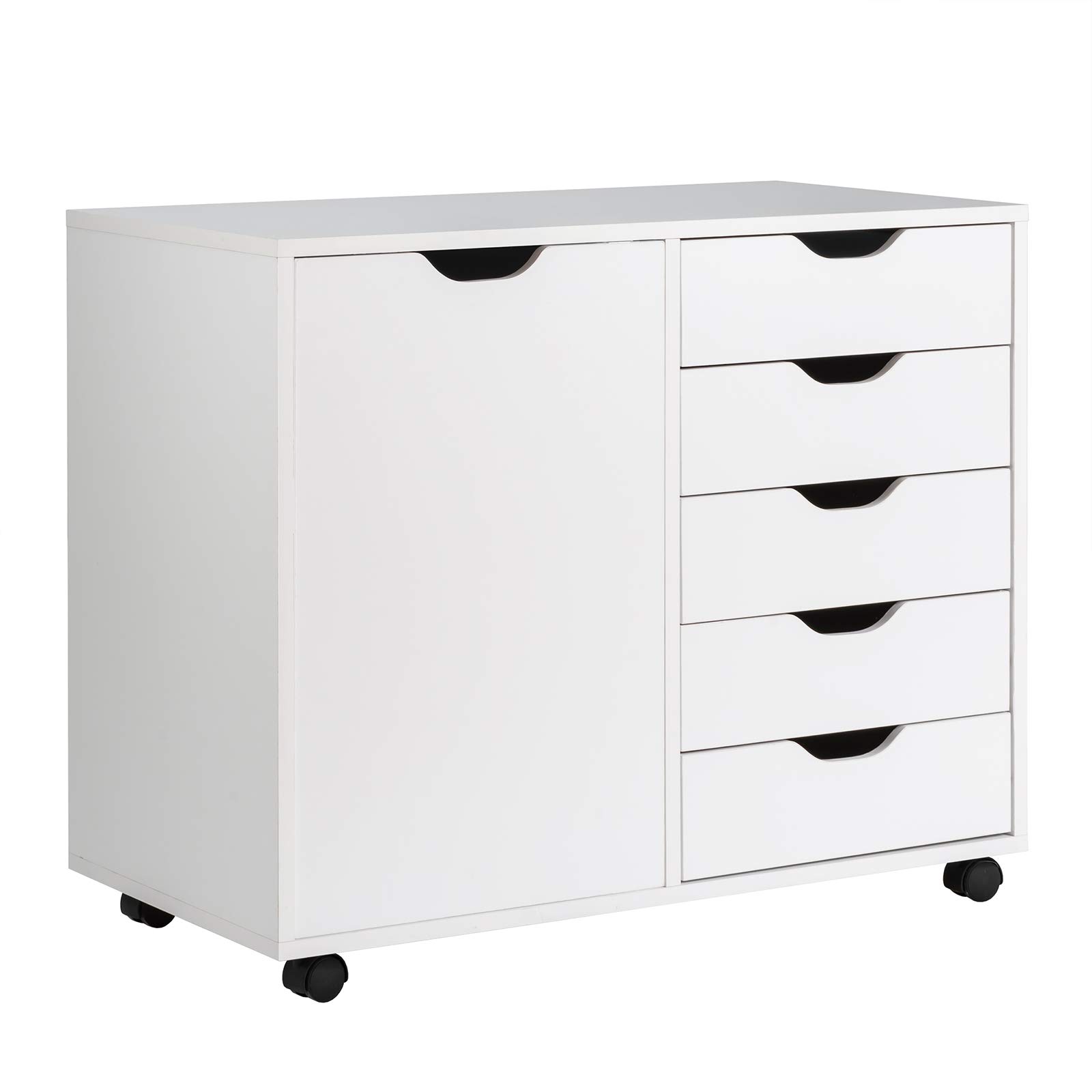Giantex 5-Drawer Mobile File Cabinet with Wheels, White Lateral Dresser Storage Organizer for Home Office - 31