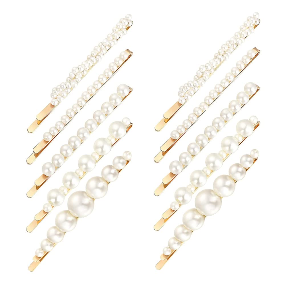 10Pcs Elegant Pearl Hair Clips for Women & Girls - Sweet Pearl Hair Pins, Barrettes & Slides - 10 Piece Assorted Hair Accessories Set for Weddings, Parties & Everyday Wear