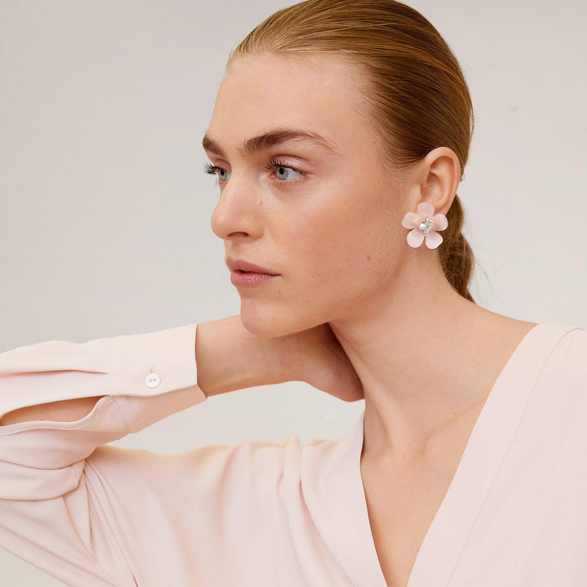 Hot Pink Gold Plated Heart Flower Earrings for Women - Large CZ Zirconia Dangle Stud Earrings - Trendy Valentine's Day Gift for Her - Perfect for Date Night & Special Occasions