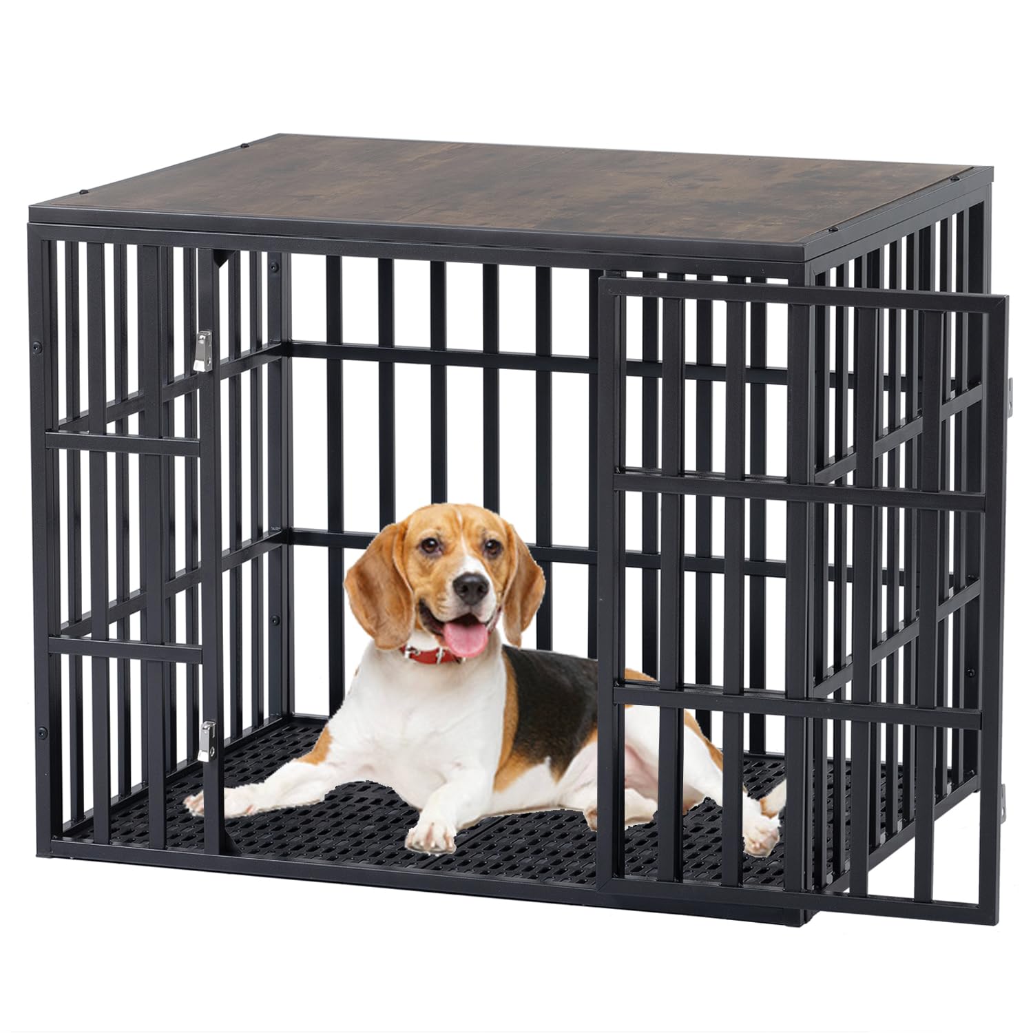 Heavy Duty Dog Crate for Medium & Large Dogs - 38'' Strong Metal Frame Dog Cage with Lockable Door - Indoor & Outdoor Dog Kennel & End Table - Perfect for Home, Travel & Training (Black)