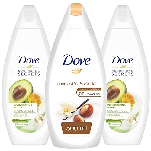 Dove Body Wash Variety Pack - 3 Pack Set with Avocado Oil, Shea Butter & Vanilla (16.9 oz Each) | Moisturizing & Nourishing Shower Gel for Dry Skin | Perfect for Daily Use, Spa Day & Gift Giving