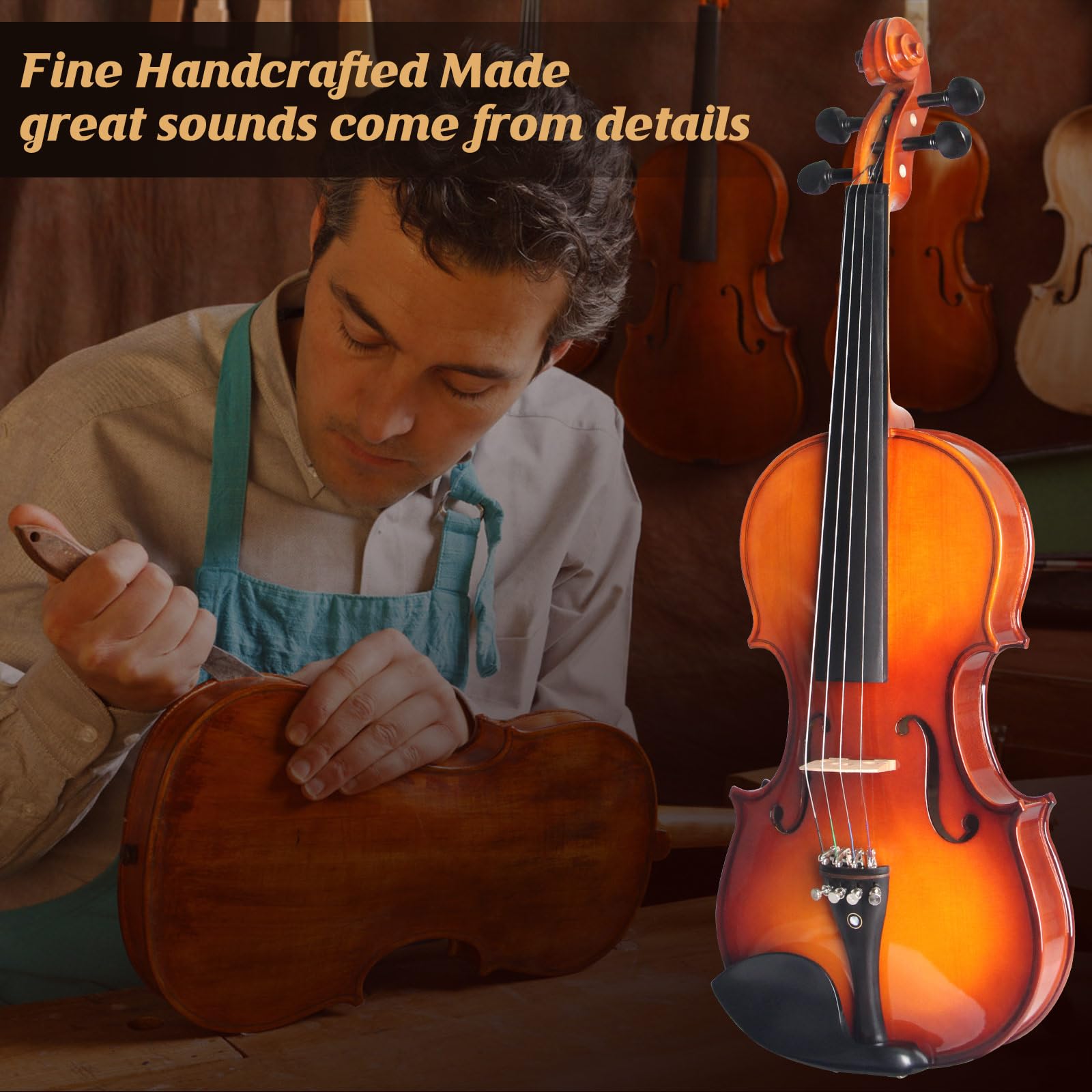 15 Inch MA350 Acoustic Viola - Solid Wood Satin Antique Finish Viola Set with Case, Bow & Rosin - Professional Violas for Adults & Beginner Students - Perfect for Classical Music, Orchestra Practice & Home Learning
