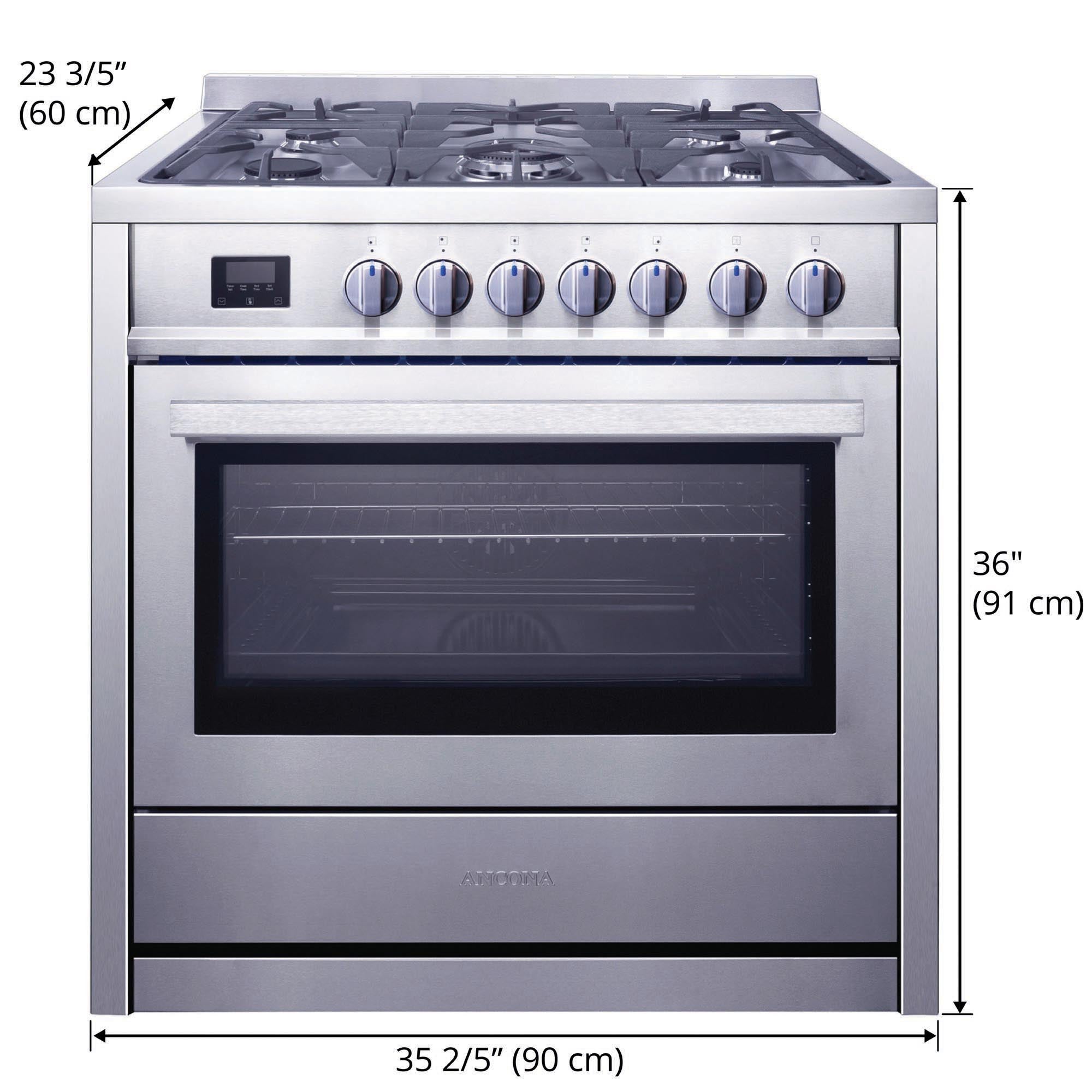 Ancona 36 Inch 3.8 cu ft Stainless Steel Gas Range with 5 Burners & Convection Oven - Perfect for Home Kitchen, Baking, and Family Cooking