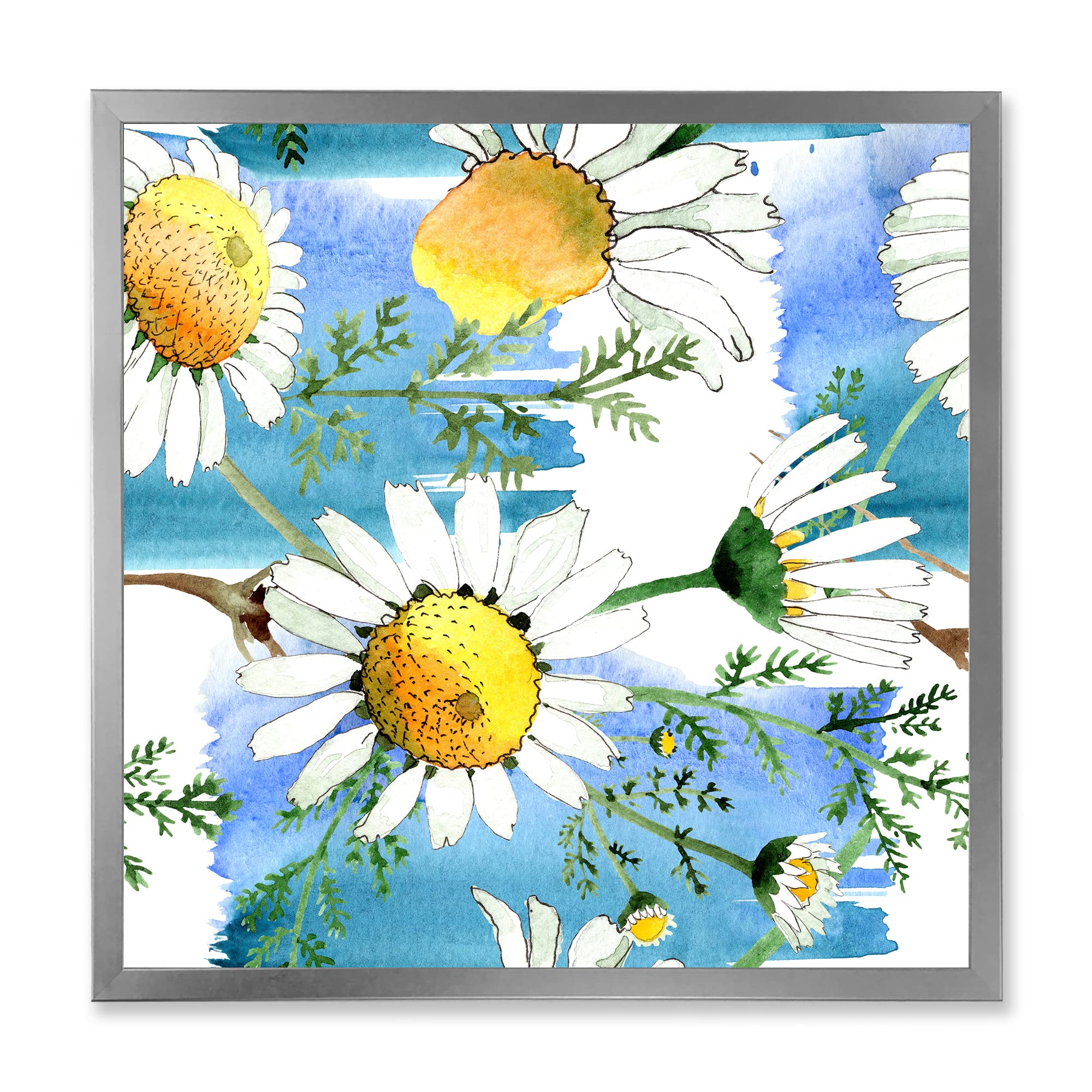 DesignQ Wild Spring Chamomile Flowers Traditional Framed Wall Art - Home Decor for Living Room, Bedroom & Office