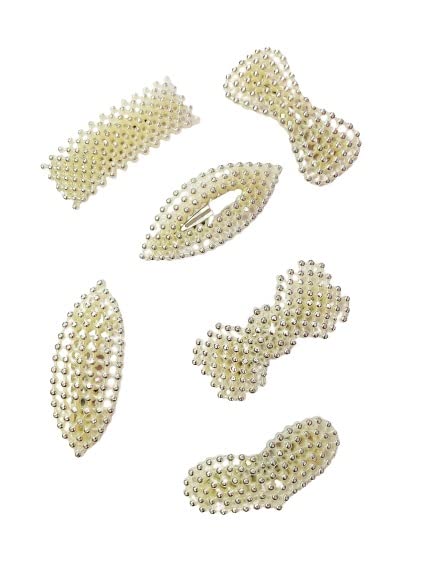 Korean Pearl Hair Clips for Women - 6pcs Silver White Hair Accessories Set for Party & Wedding