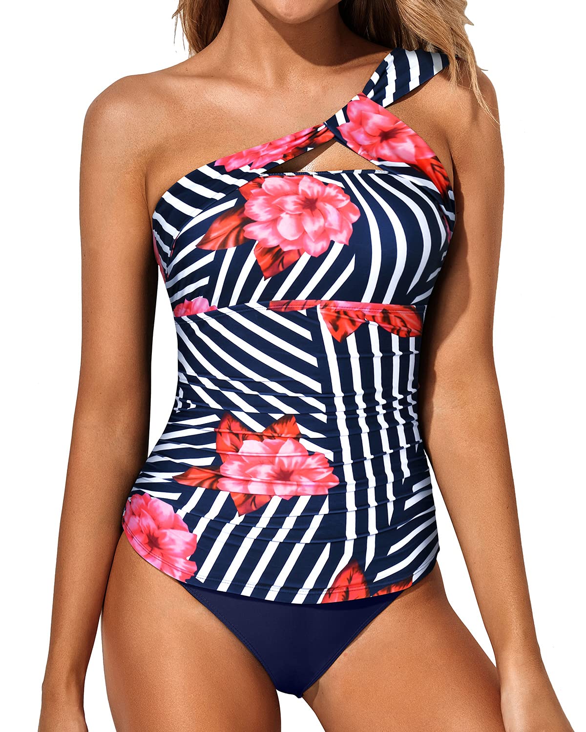 Women's One Shoulder Tankini Swimsuits - Stylish Two Piece Bathing Suit with Shorts | Perfect for Beach Vacation, Pool Party & Summer Getaways