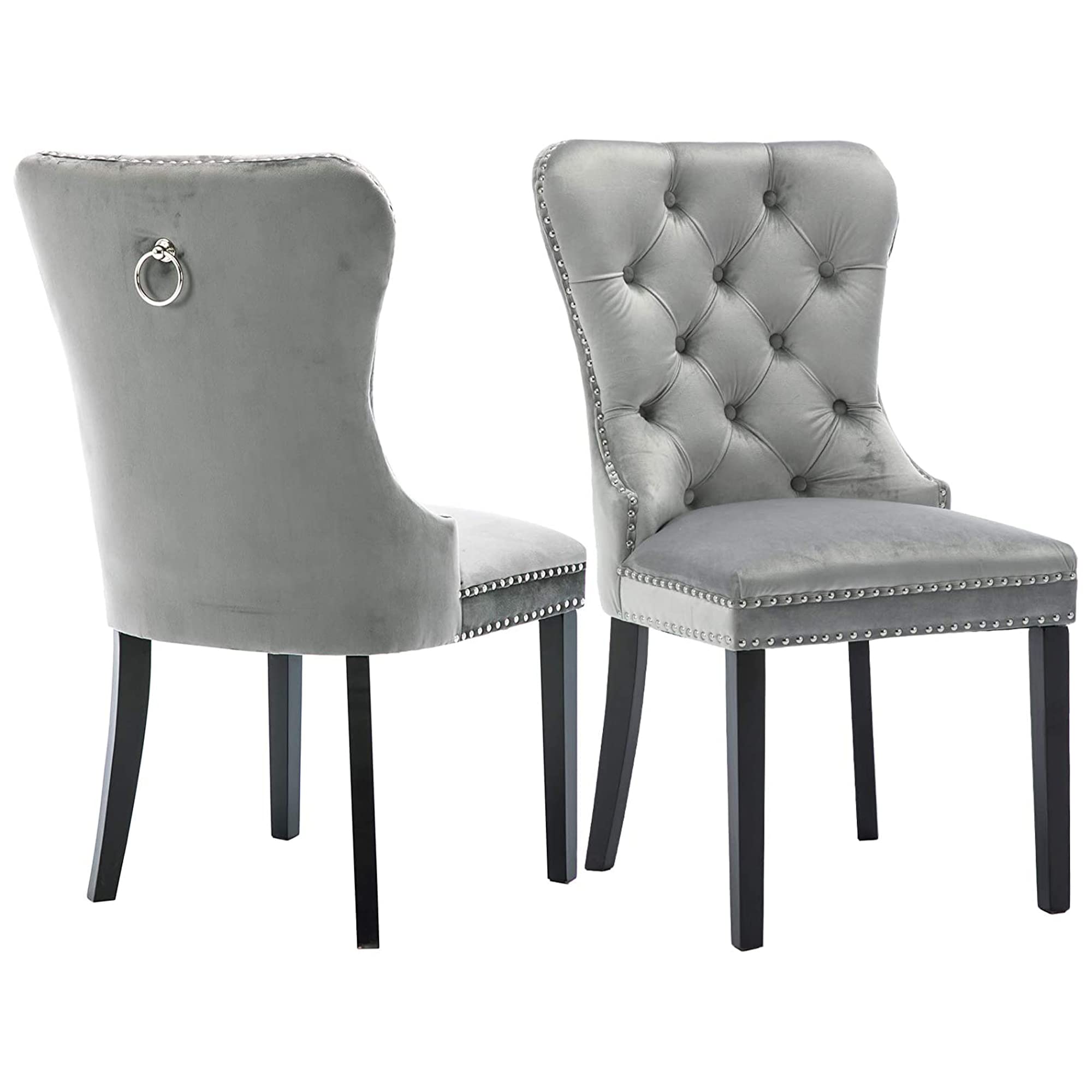 Better Home Products Lisa Velvet Upholstered Tufted Dining Chair Set (Gray) - Modern Comfortable Kitchen & Dining Room Chairs for Home, Restaurant, Office - Set of 4