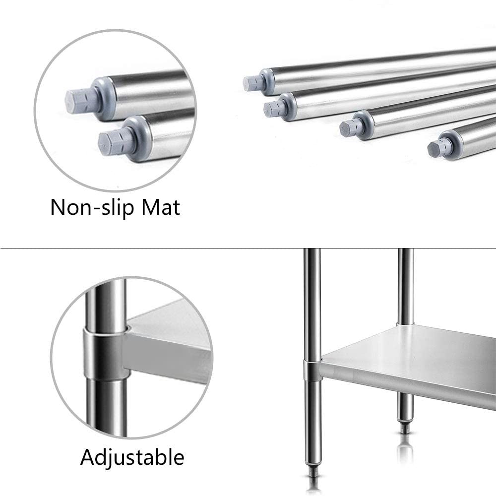 Stainless Steel Prep Table 24x48 Inches - Adjustable Under Shelf & Foot - Heavy Duty Commercial Kitchen Table for Restaurant, Home, Hotel - Perfect for Food Prep, Cooking & Baking Workspaces