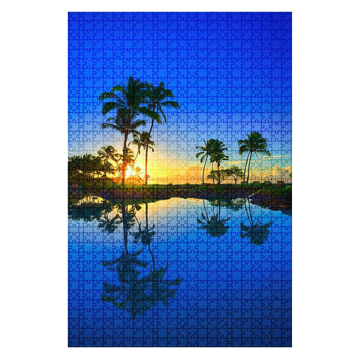 1000-Piece Wooden Jigsaw Puzzle - Hawaiian Beach Sunrise with Palm Trees in Kauai | Fun & Challenging Adult Puzzle Game | DIY Educational Toy for Kids & Adults | Perfect for Home Decor, Family Game Night & Gift Giving