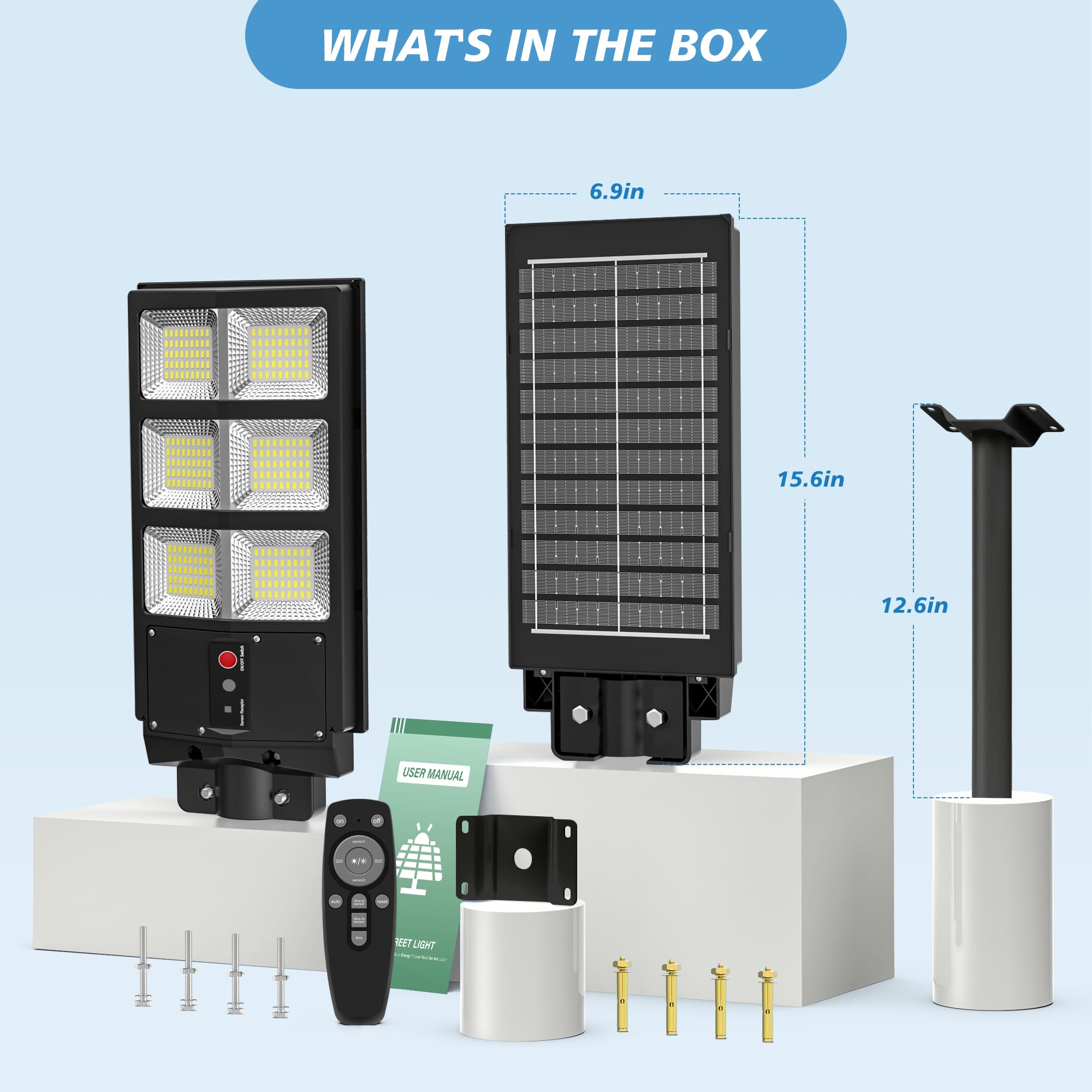 Sunwish 6500K Commercial Solar Street Lights Outdoor - IP66 Waterproof, Motion Sensor, Dusk to Dawn Solar Parking Lot Lights for Playground, Yard, Driveway & Pathways | Energy-Efficient Solar Powered Outdoor Lighting Solution