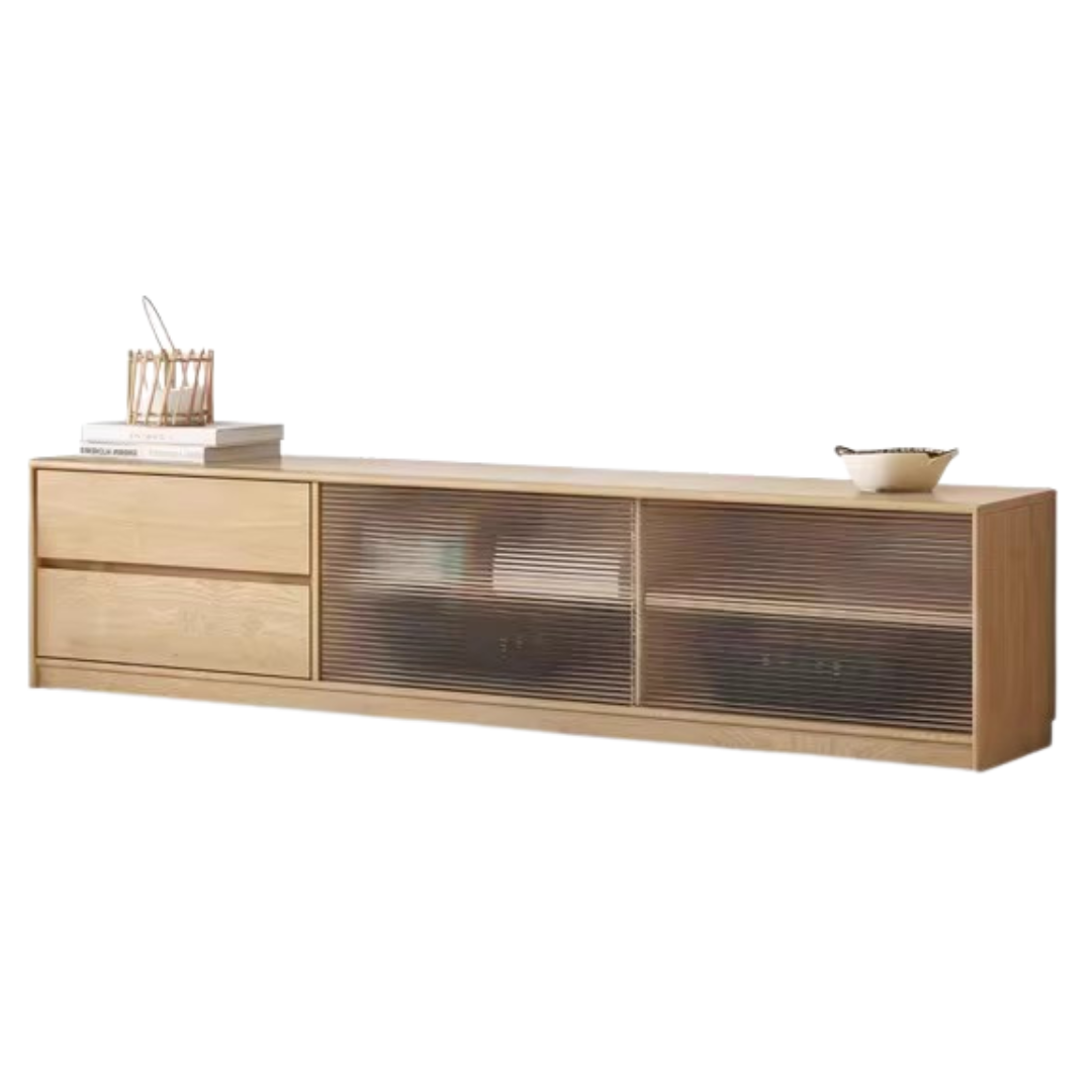 Solid Oak Wood TV Stand with Storage - Modern Entertainment Center for Living Room, Bedroom & Home Theater