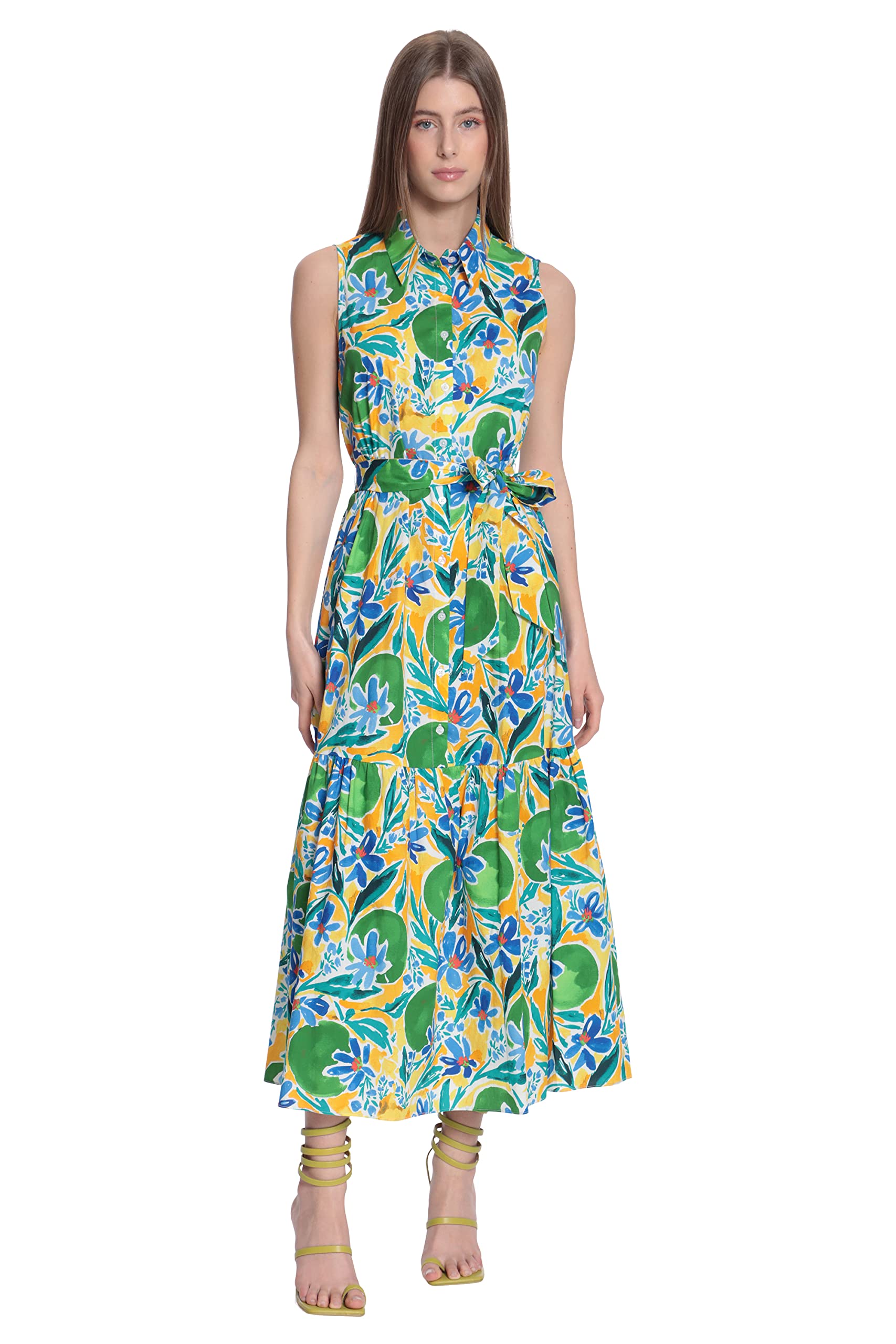 Donna Morgan Women's Button Down Maxi Shirt Dress with Ruffle Hem - Elegant Flowy Long Dress for Casual, Office & Special Occasions