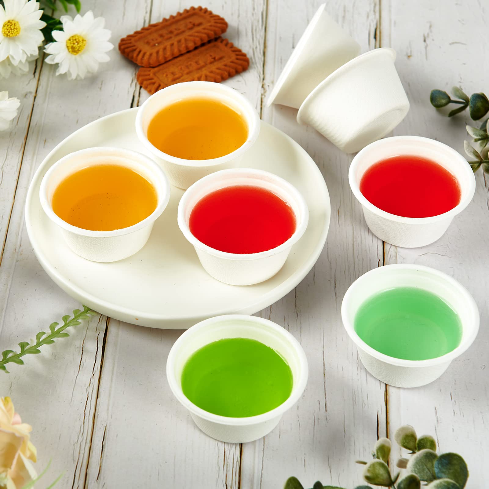 ECOLipak 200-Pack 2 oz Compostable Portion Cups | 100% Biodegradable Souffle Cups | Disposable Paper Cups for Condiment Samples, Sauces, Dressings & Food Tasting | Perfect for Restaurants, Catering & Parties