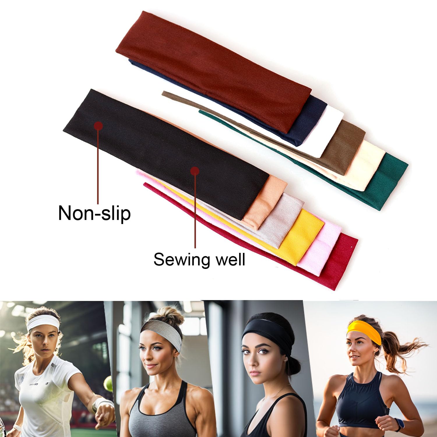 12PCS Non-Slip Headbands for Women - Soft Cotton Stretchy Sports Hair Bands for Yoga, Workout, Running & Exercise - Fashionable Elastic Hair Accessories for Women & Girls (Great for Gym, Sports & Daily Wear)