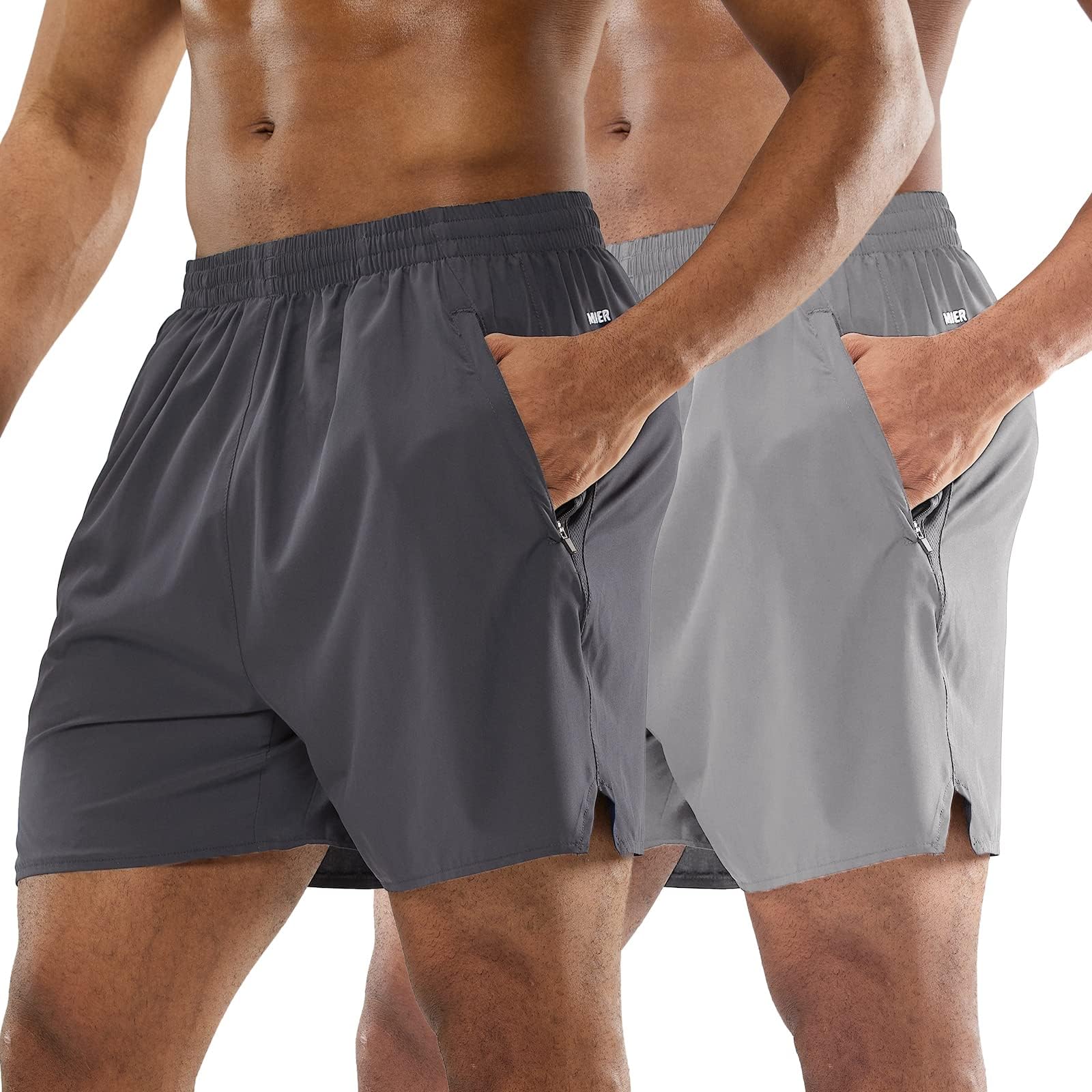 MIER Men's 5 Inch Athletic Shorts - Lightweight Running, Workout & Gym Shorts with Zipper Pockets (2 Pack) - Perfect for Jogging, Training & Outdoor Activities