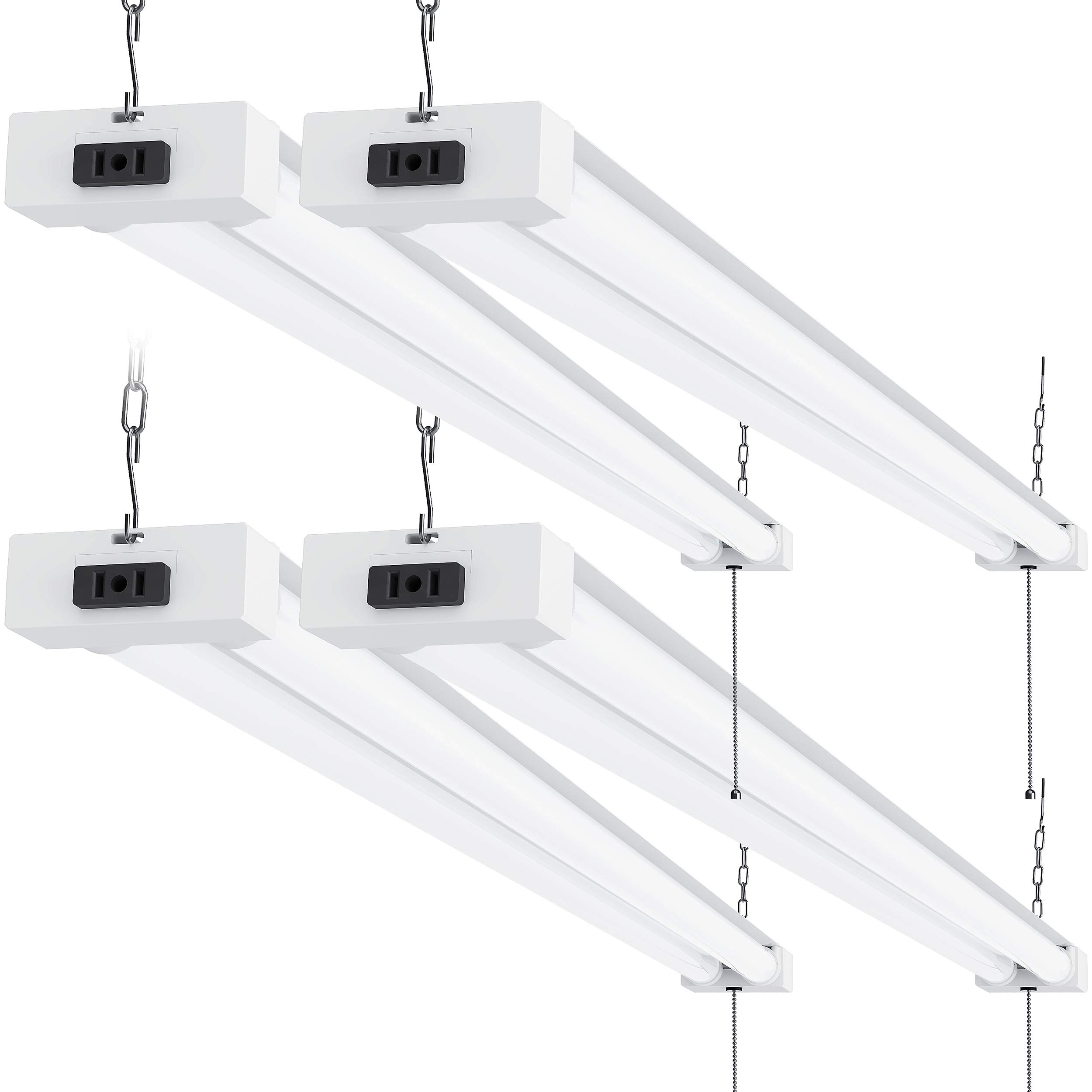 Sunco Lighting 4FT LED Shop Light for Workshop & Garage - 260W Equivalent to 40W, 4000K Cool White, 4100 Lumens, Frosted Lens, Linkable Plug-in Utility Light with Pull Chain, Hanging/Mounted, ETL & Energy Star Certified (4 Pack) - Perfect for Garages, Basements, and Workbenches