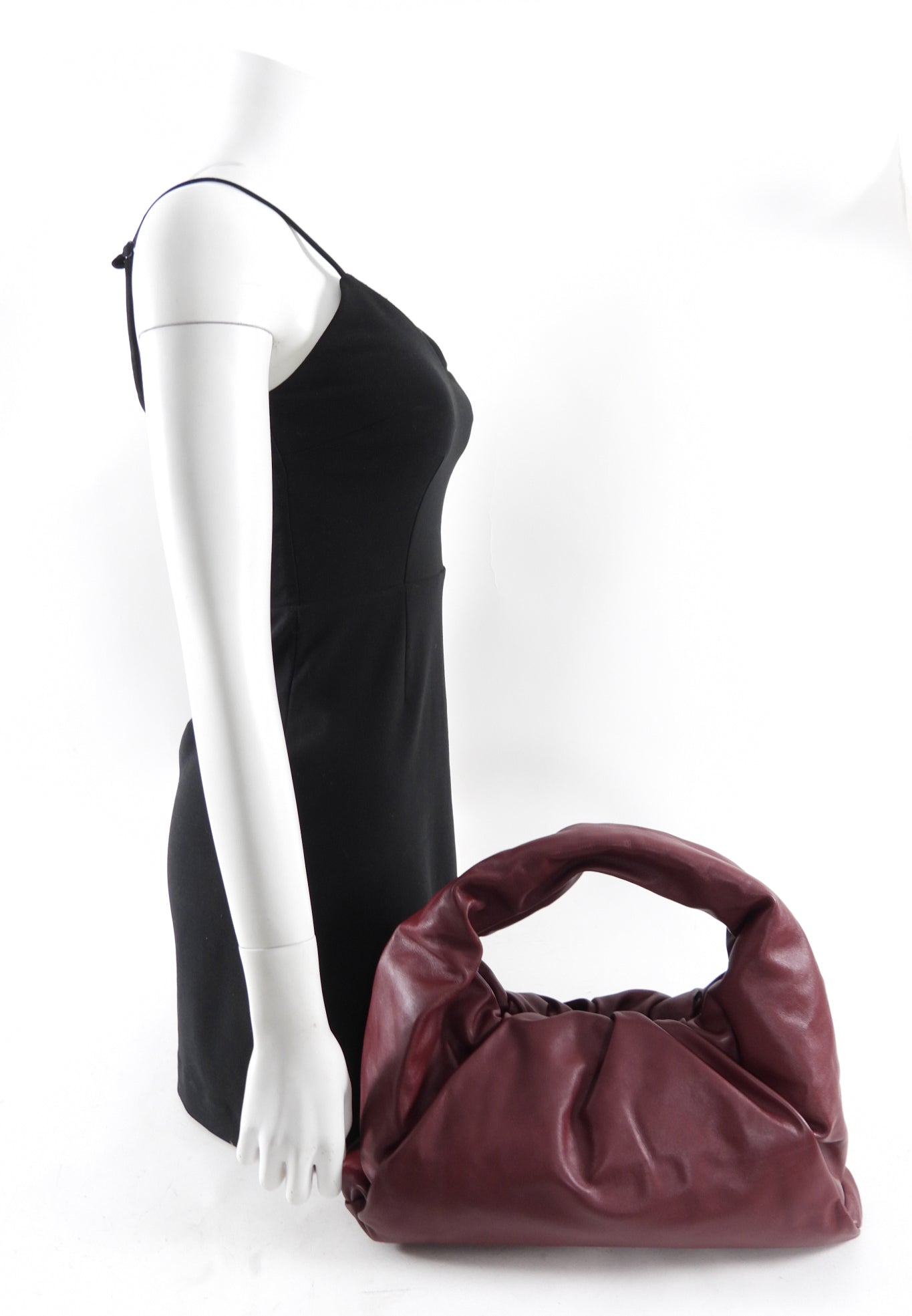Bottega Veneta Burgundy Pleated Leather Shoulder Pouch Bag for Women | Luxury Crossbody Purse for Work, Travel & Evening Events