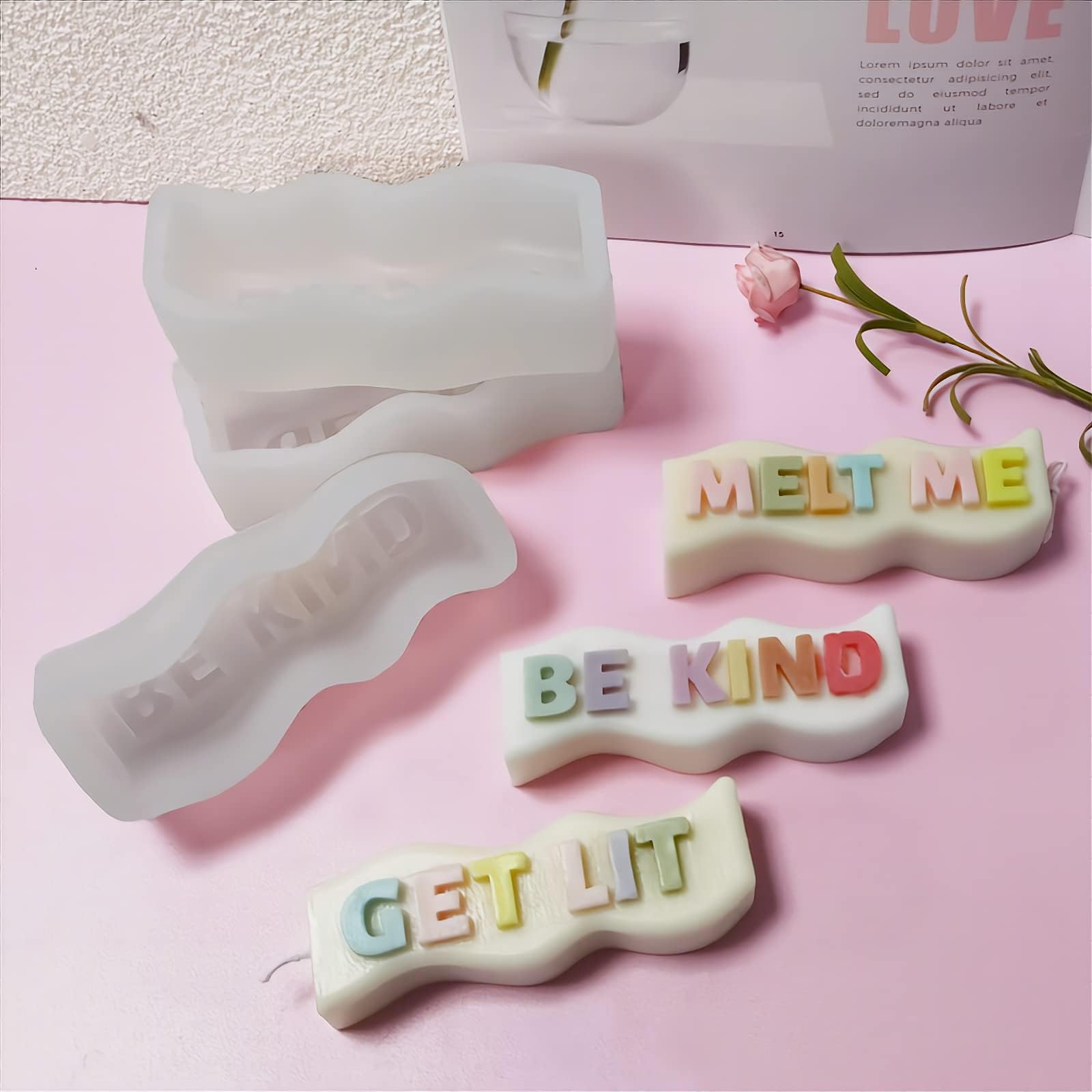 3D Silicone Letter Candle Molds - Wavy 'Be Kind' Design for DIY Candle Making, Home Decor & Gift Giving - Perfect for Weddings, Birthdays & Relaxation