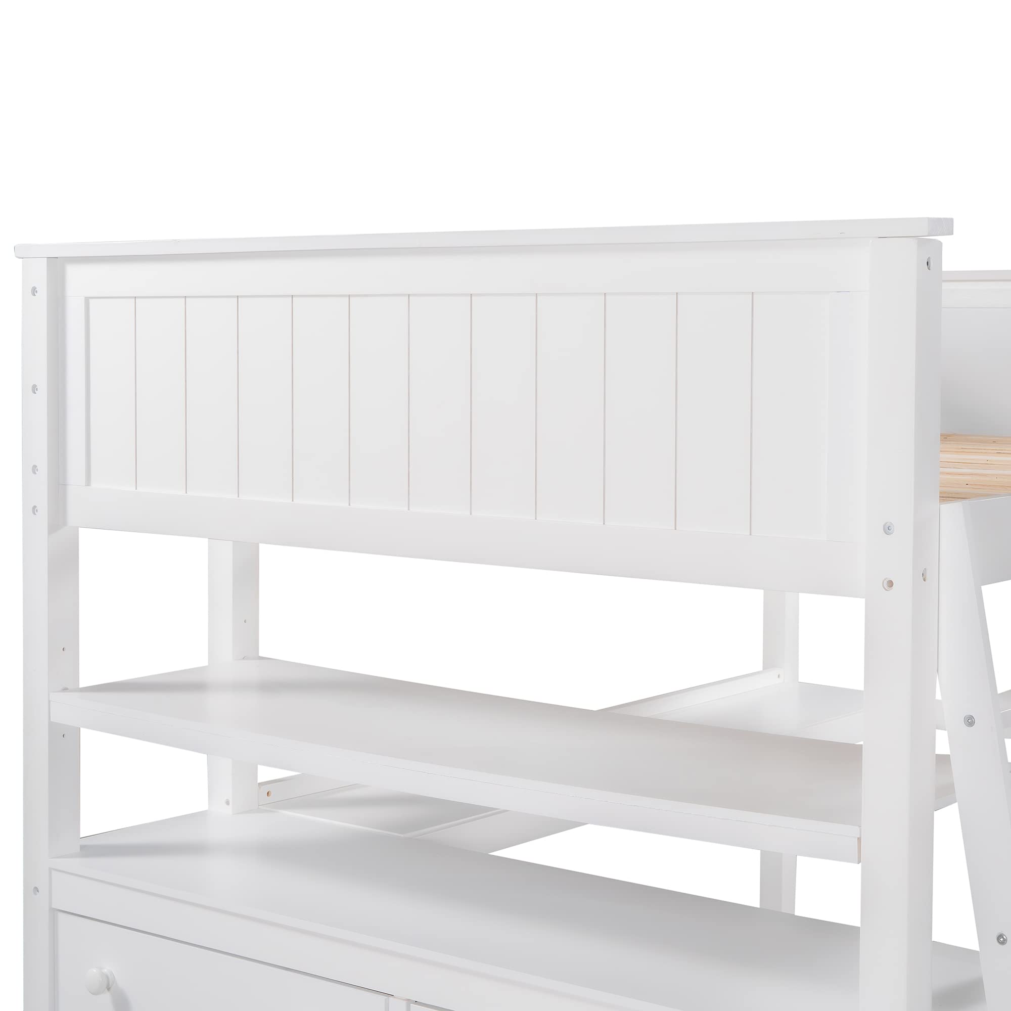 **Full Loft Bed with Desk & Storage - Sturdy Wood Loft Bed with 6 Drawers & Shelves for Kids, Teens, or Dorm Rooms (White) - Perfect for Small Spaces, Study & Organization**