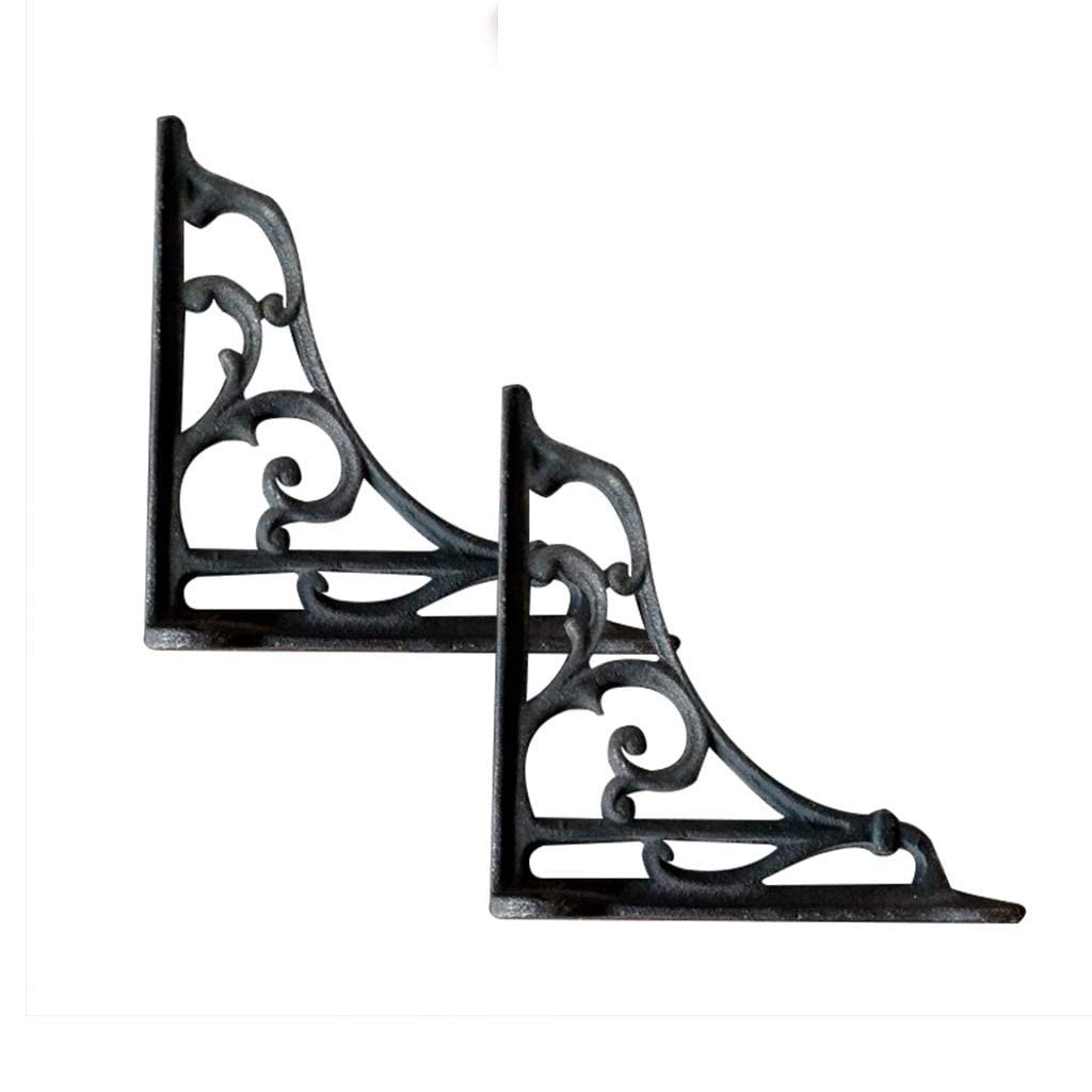 Vintage Cast Iron Wall Shelf Brackets 2pcs - Ornate Pattern Right Angle Shelf Supports for Home Decor (Black, Brown, White) | Perfect for Displaying Plants, Photos & Decorative Items in Living Room, Bedroom or Kitchen