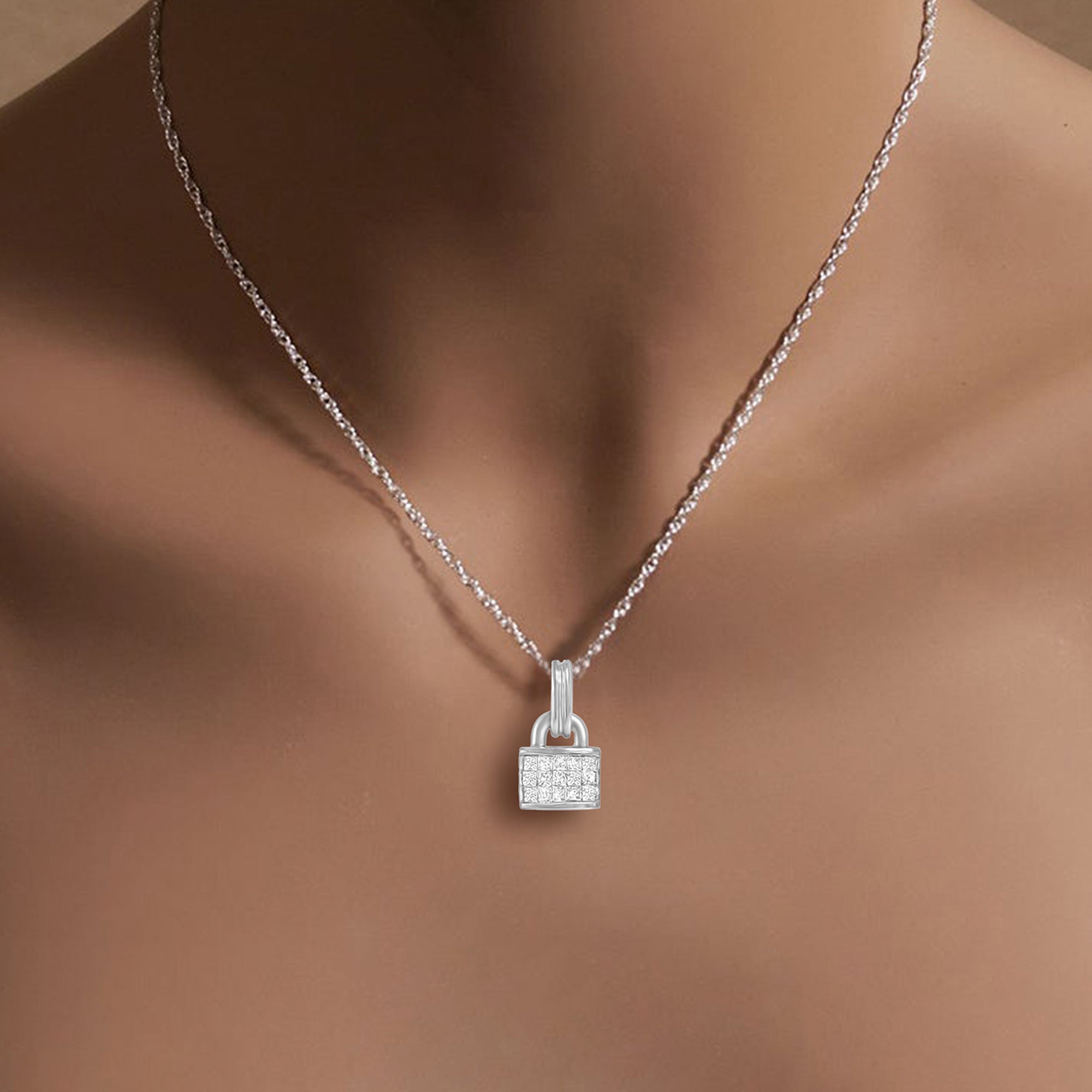 Princess Cut Diamond Padlock Necklace - Elegant 14K Gold Pendant for Women | Perfect Gift for Anniversary, Valentine's Day & Special Occasions