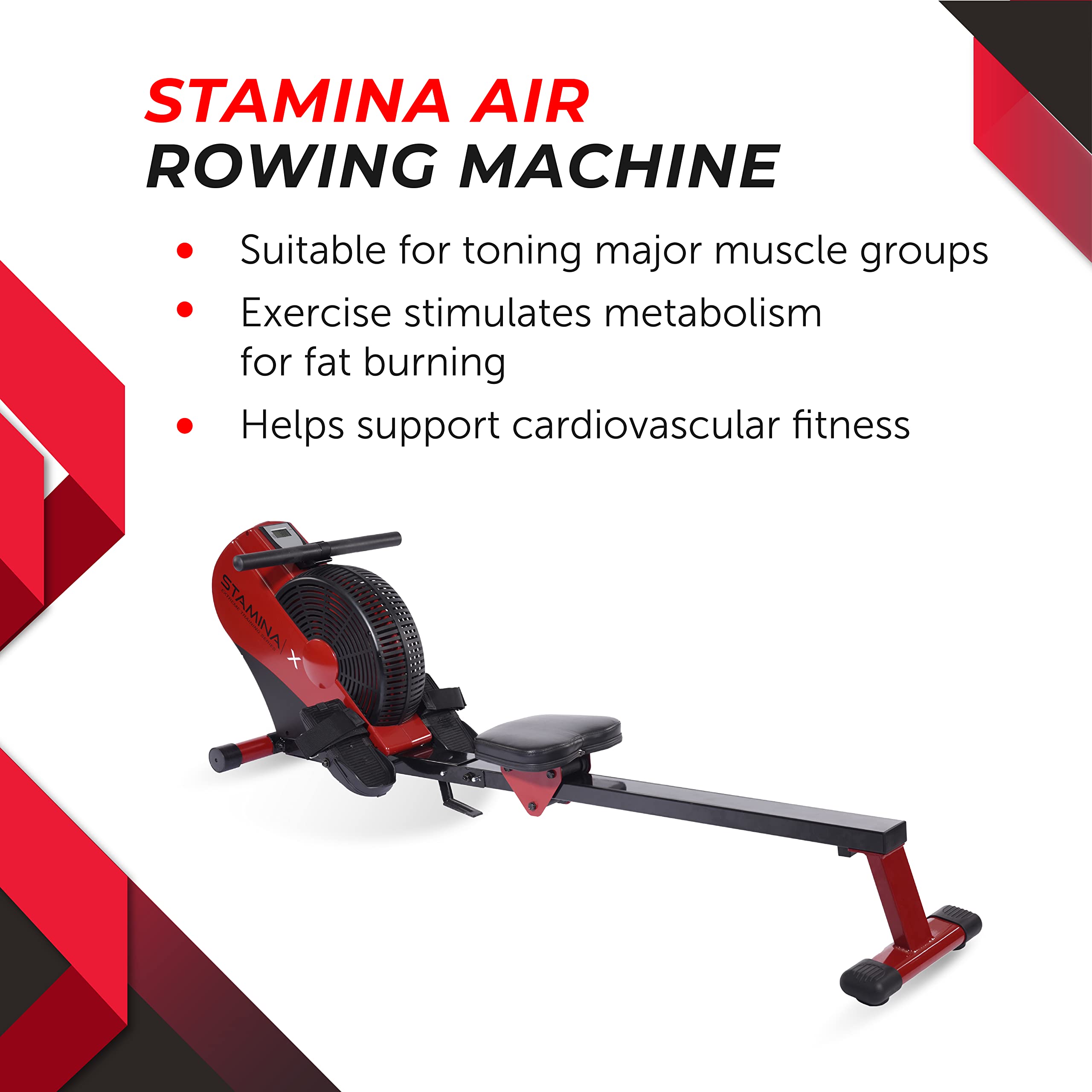 Premium Stamina ATS Air Rower Machine with Smart Workout App - Foldable Rowing Machine with Adjustable Air Resistance for Home Gym, Cardio & Full-Body Workout - Supports Up to 250 lbs (Renewed) - Perfect for Small Spaces, Apartment Workouts & Indoor Fitness Training