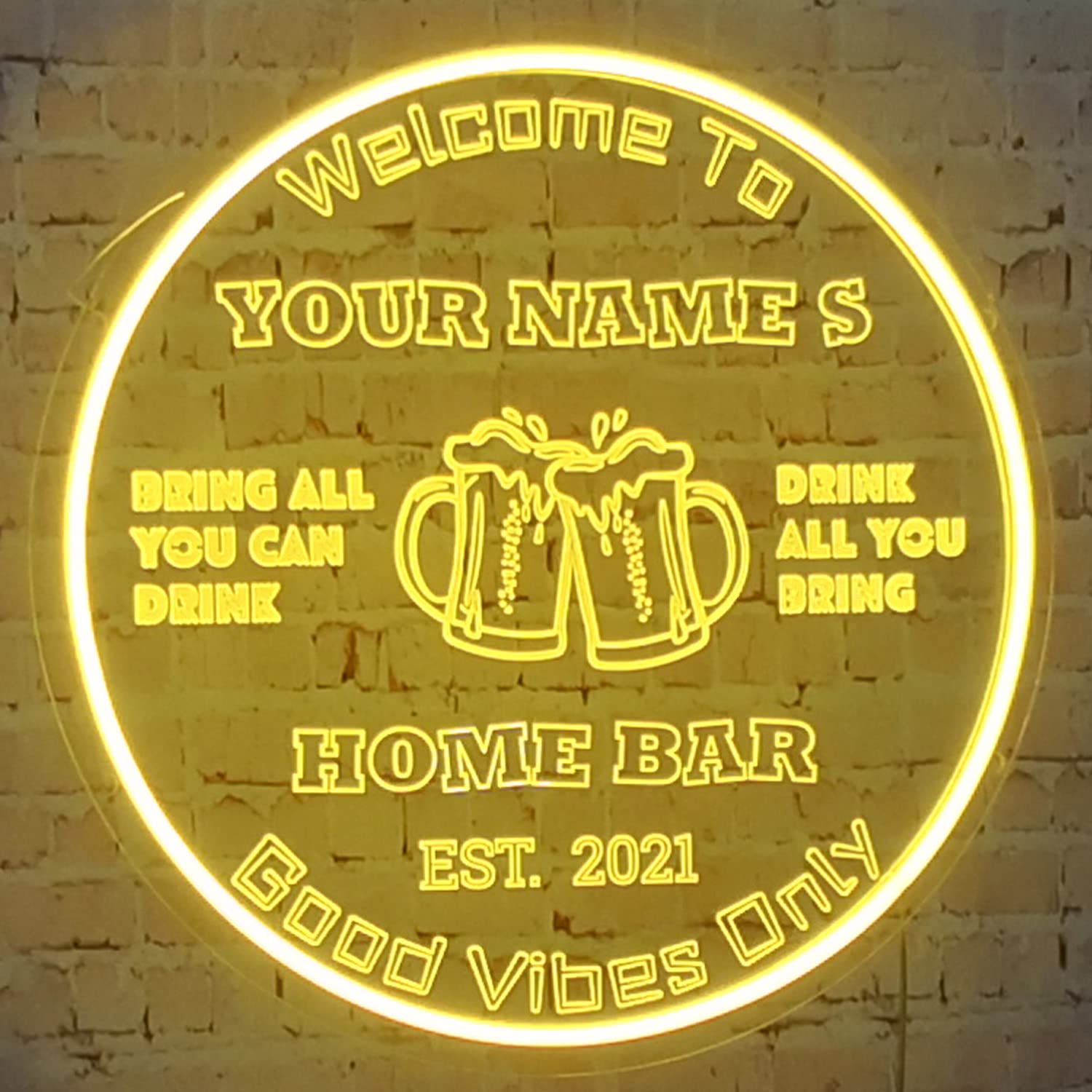 NOXTROND Custom Bar Neon Sign - Personalized Name & Established Year Acrylic LED Pub Sign for Man Cave, Home Bar Decor, Business Party Lighting - 16x16 Inch Wall Art for Beer Lovers & Cheers Celebration