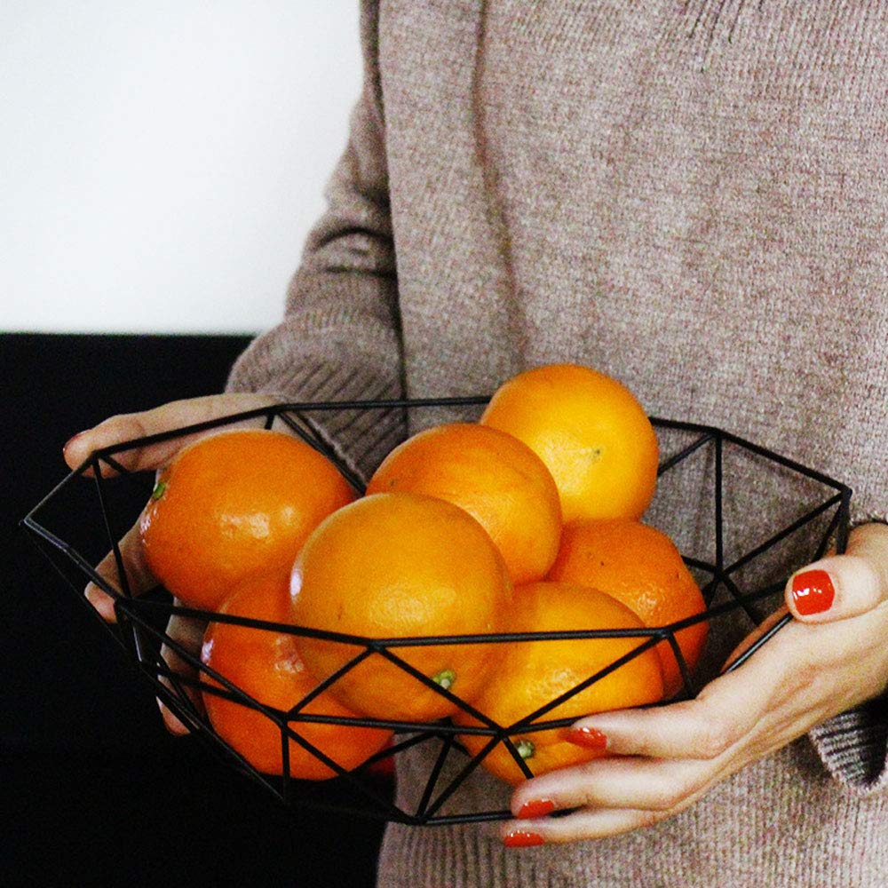 11-Inch Black Metal Wire Fruit Basket for Kitchen Countertop - Decorative Fruit Bowl for Vegetables, Candy & Centerpiece | Perfect for Home Decor, Dining Table & Gift Giving