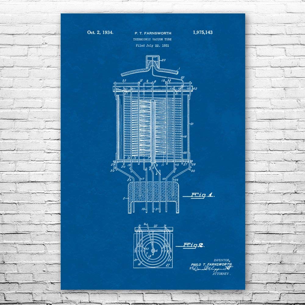 Farnsworth Vacuum Tube Blueprint Poster Print - 24x36 Inch Science & Engineering Wall Art - Perfect Gift for Engineers, Science Teachers & Tech Enthusiasts - Ideal for Home Office, Classroom & Laboratory Decor