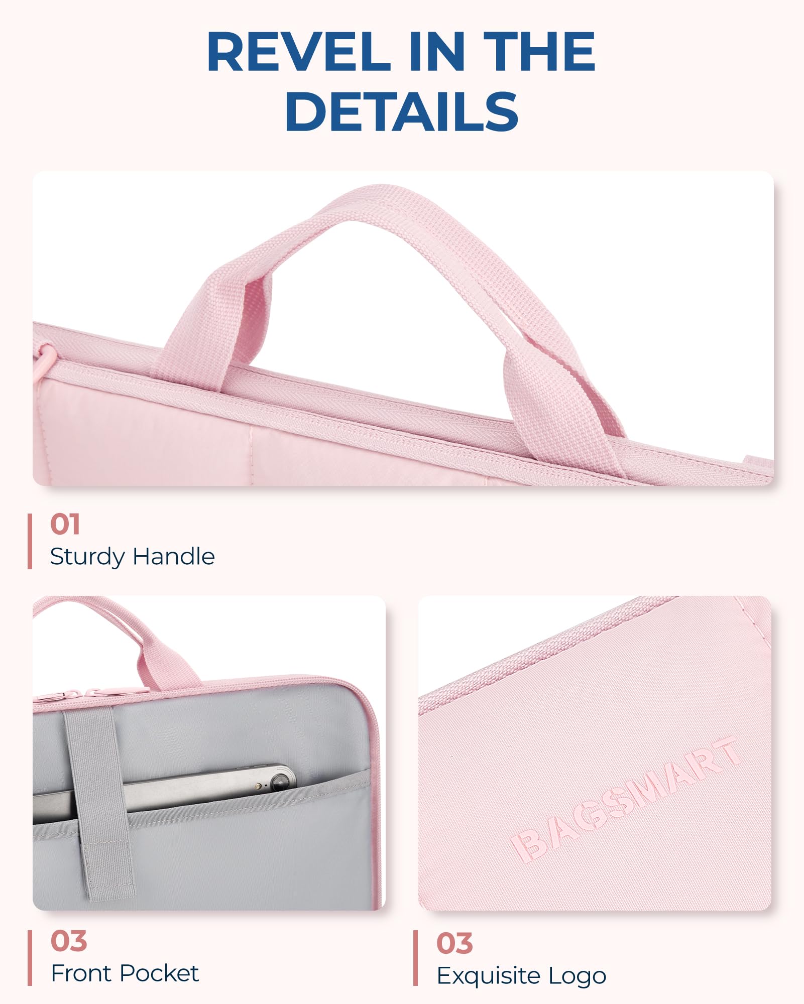 BAGSMART 15-16 Inch Laptop Sleeve Case with Adjustable Strap - Fluffy Padded Protective Laptop Bag for MacBook Air/Pro 15.6