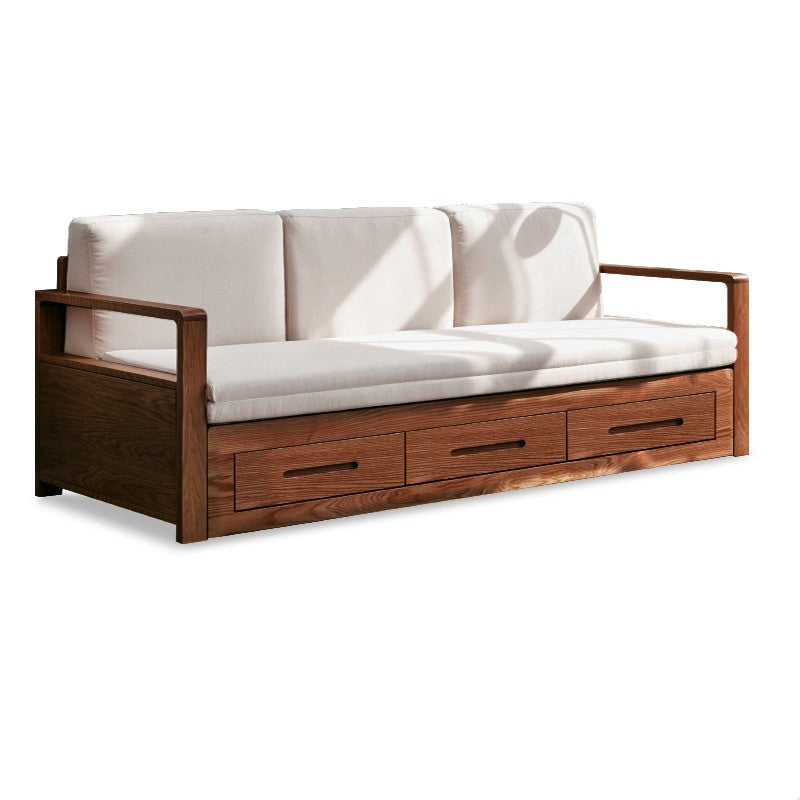 Oak Solid Wood Folding Storage Sofa Bed - Convertible Guest Bed & Space-Saving Furniture for Small Apartments, Living Rooms & Dorm Rooms