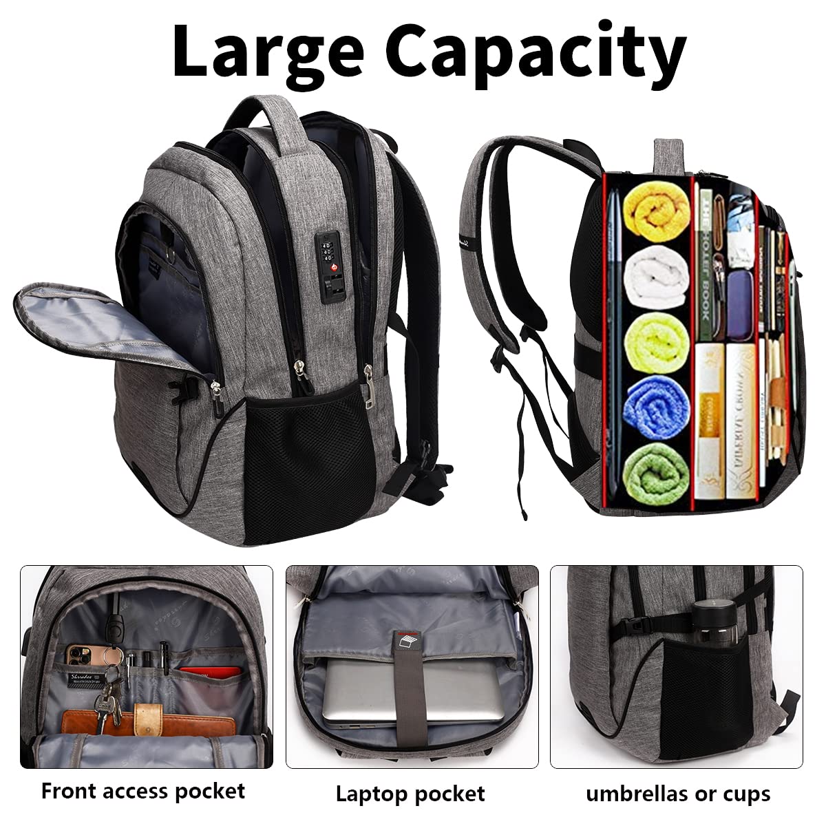 Shradoo Anti-Theft Laptop Backpack with USB Charging Port - Waterproof Travel Backpack for Men & Women, College Student Computer Bag Fits 17 Inch Laptop (Black) - Perfect for Work, School, Business Trips & Daily Commute